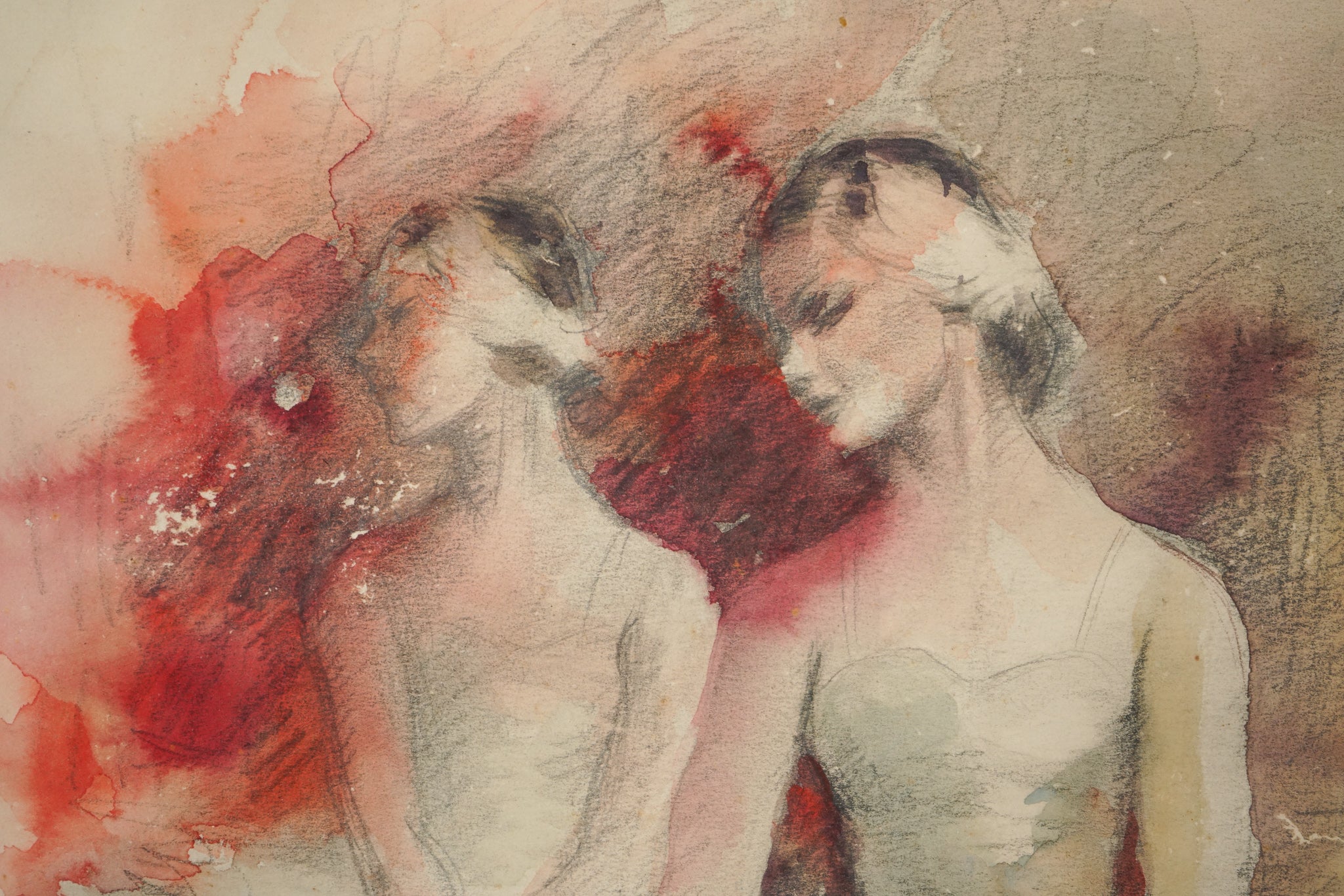 A drawing of three ballerinas sitting on a bench.