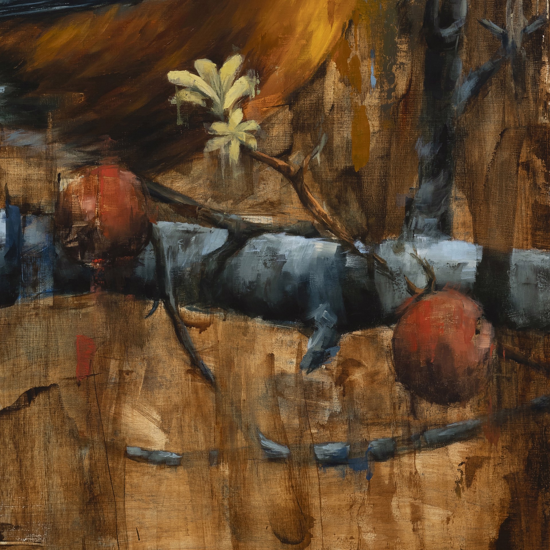 A painting of a bird sitting on a tree branch.
