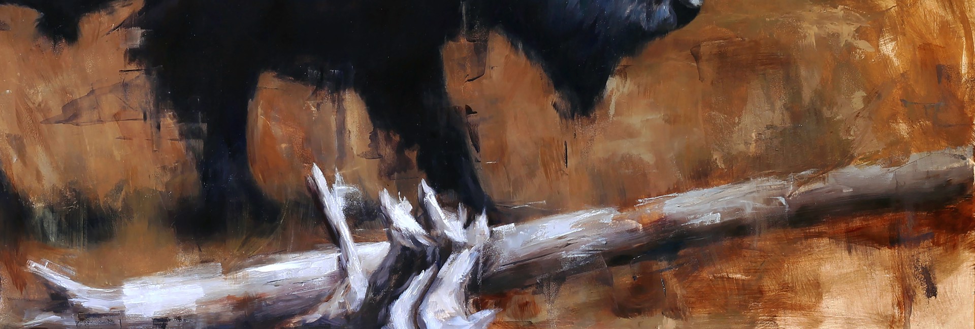 A painting of a bison standing in a field.