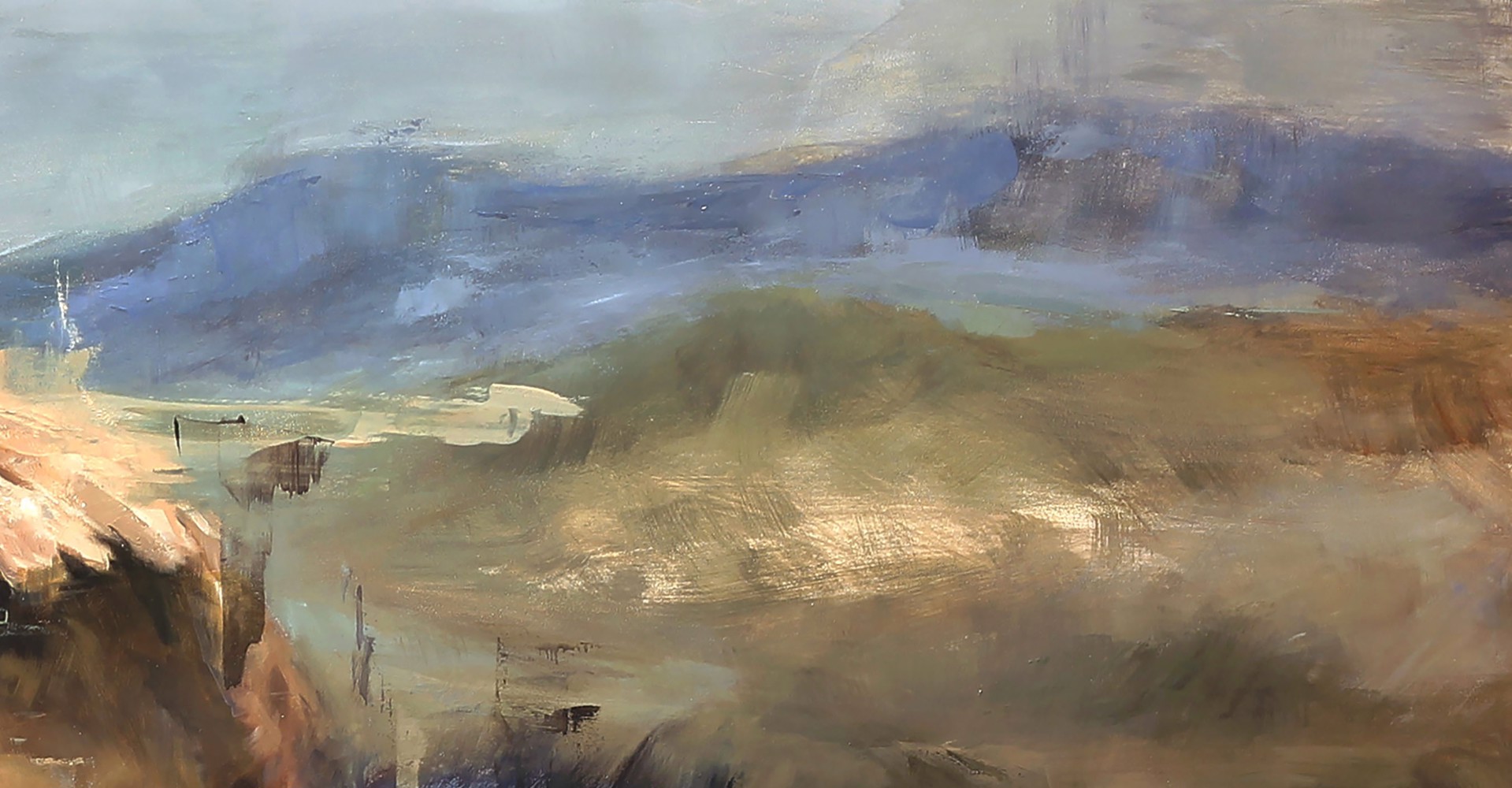 A painting of a bison standing in a field.