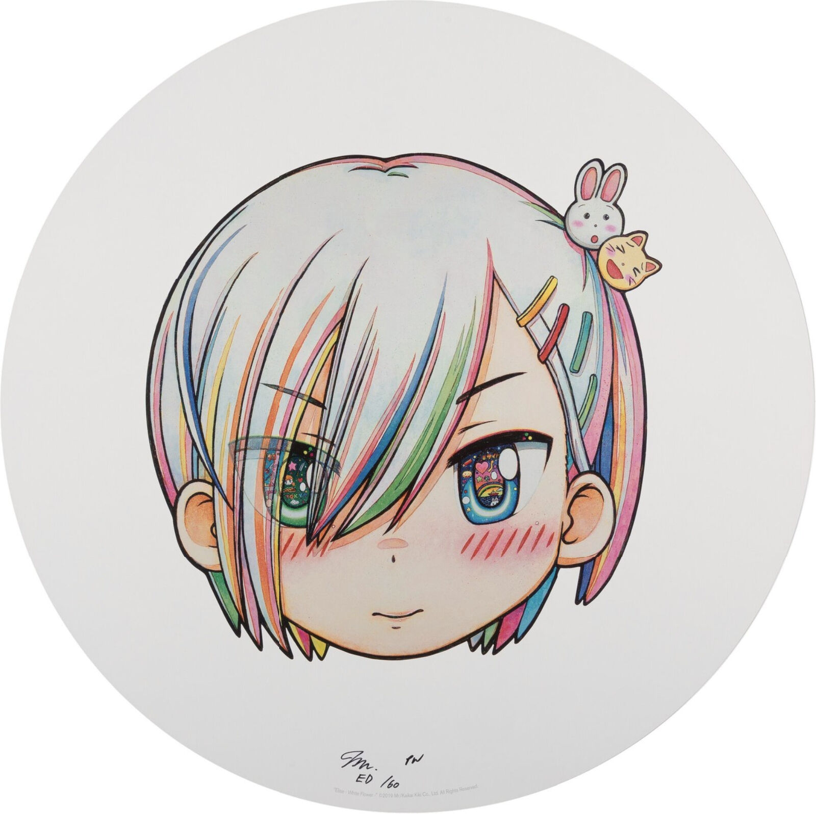 A set of six illustrations of a group of anime characters.