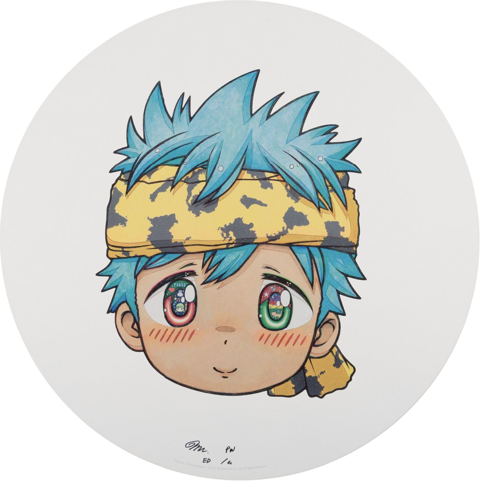 A set of six illustrations of a group of anime characters.