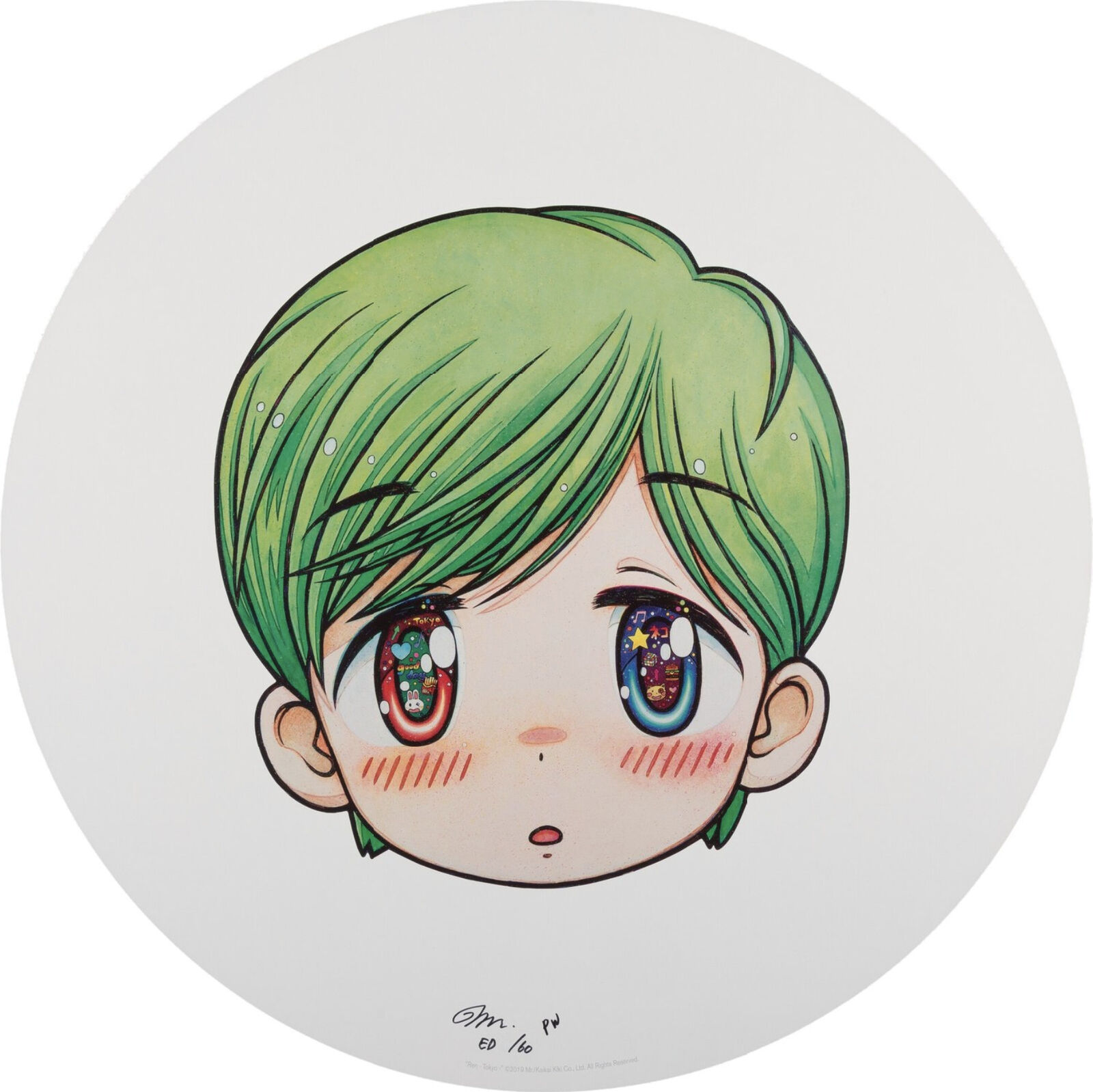 A set of six illustrations of a group of anime characters.