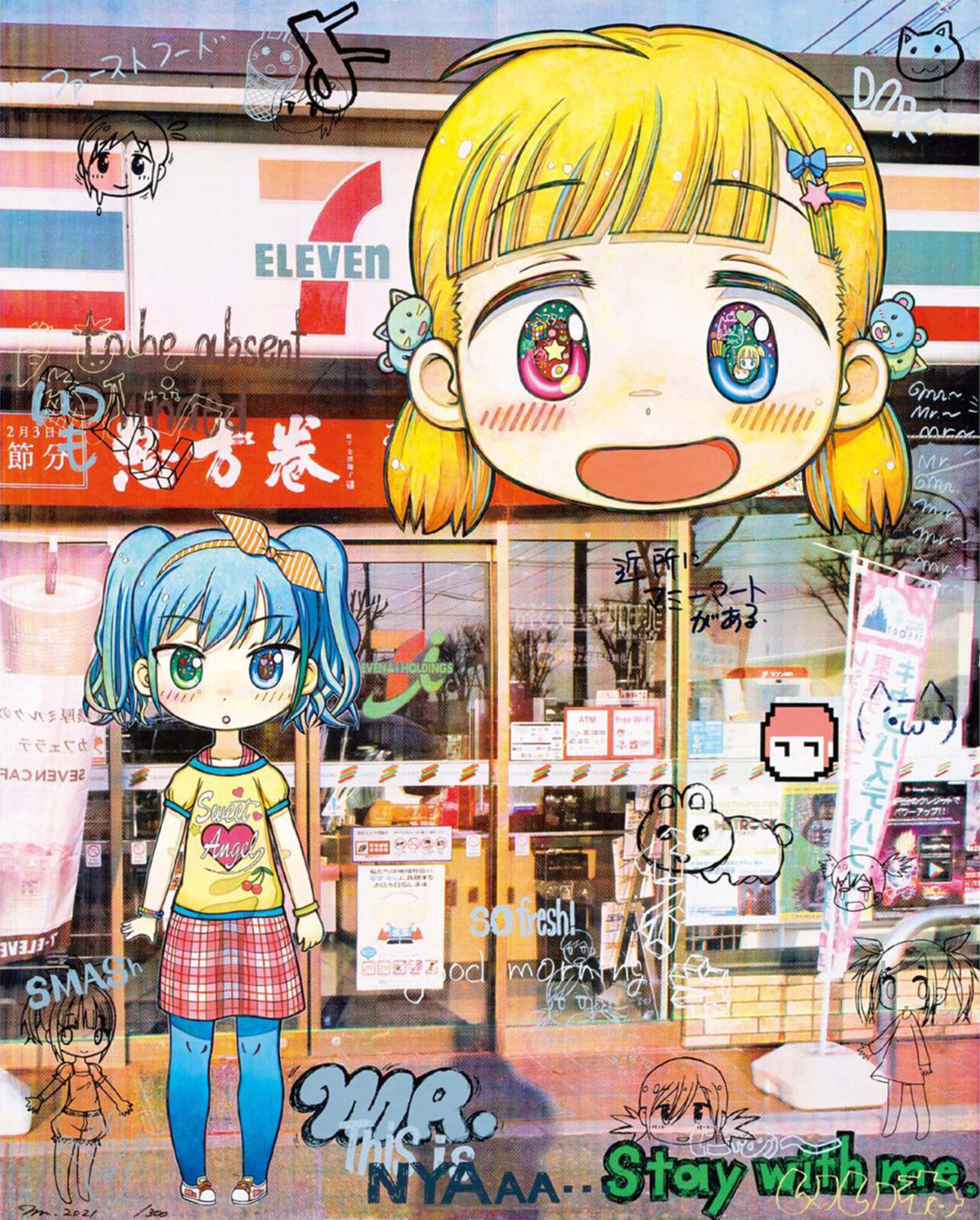 A girl standing in front of a store window.