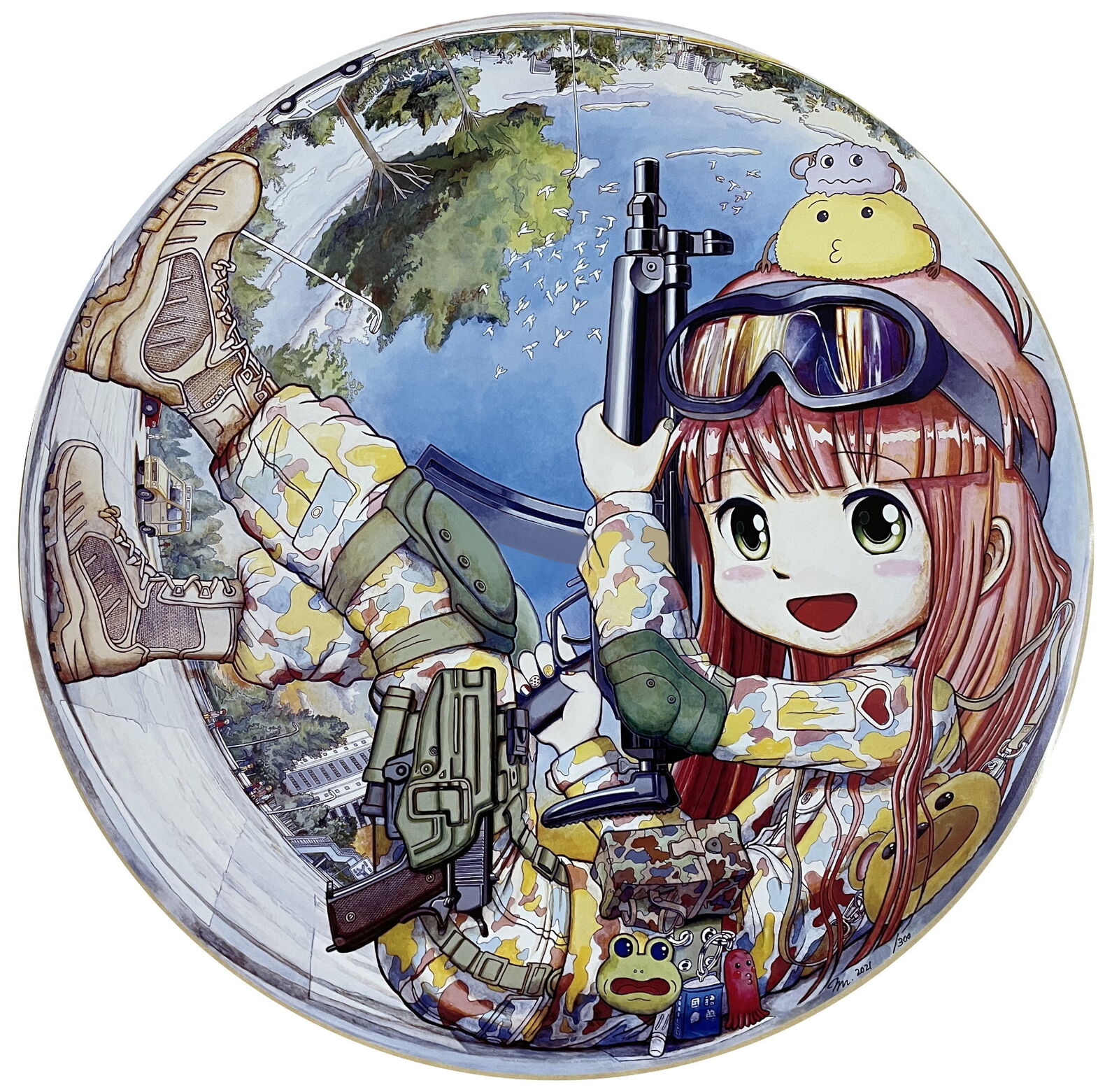 A picture of a girl with a gun in her hand.