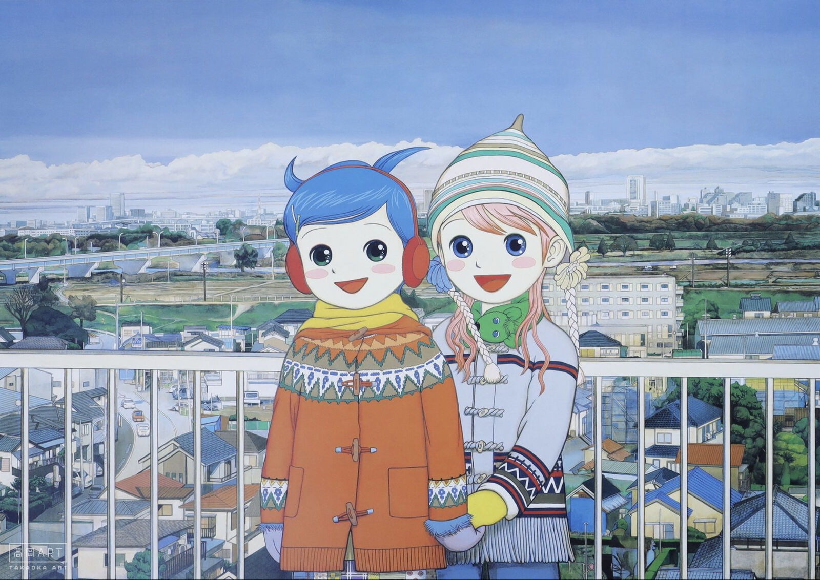 A couple of anime characters standing next to each other.