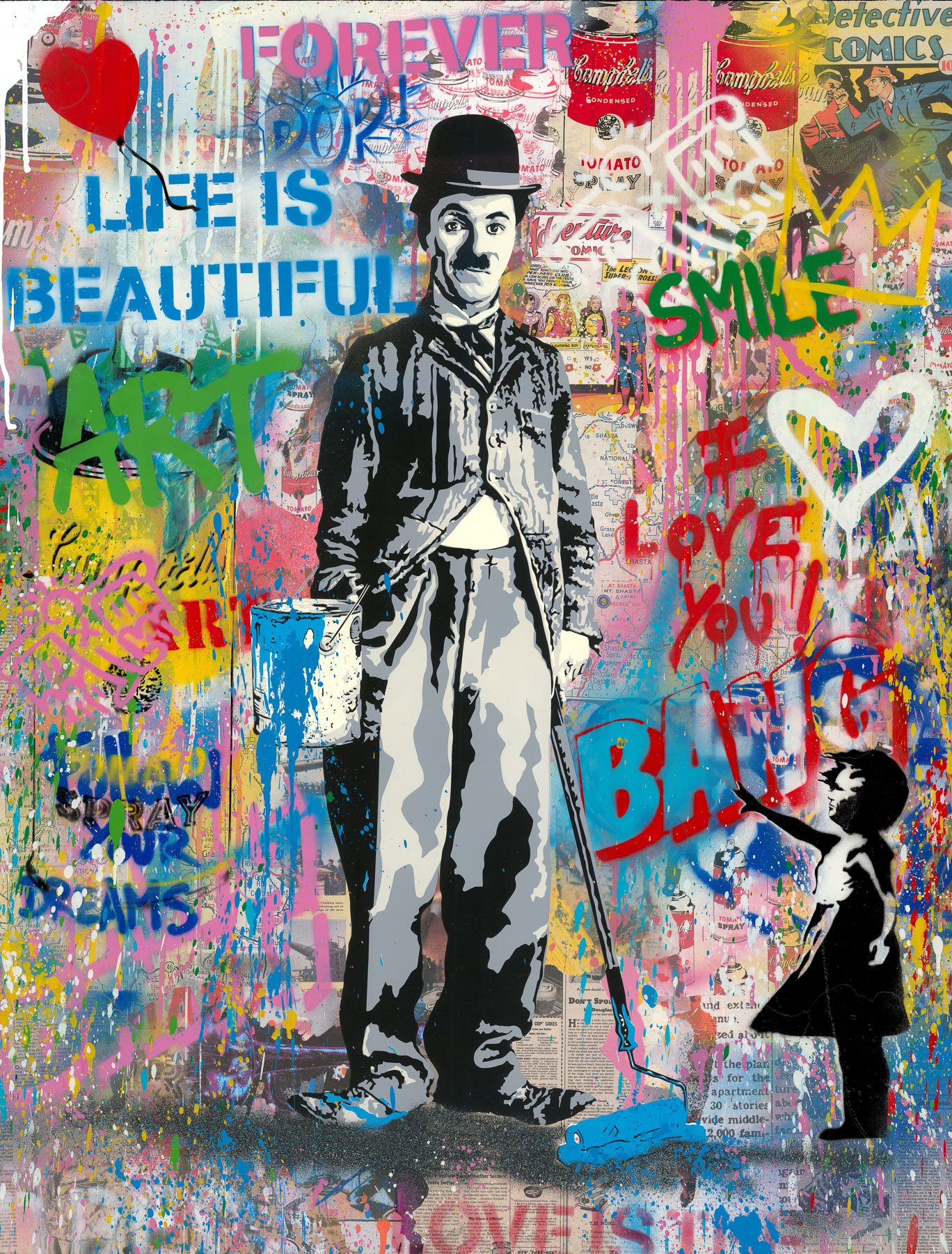 Artwork by Mr. Brainwash, Chaplin, Made of Silkscreen And Mixed Media 