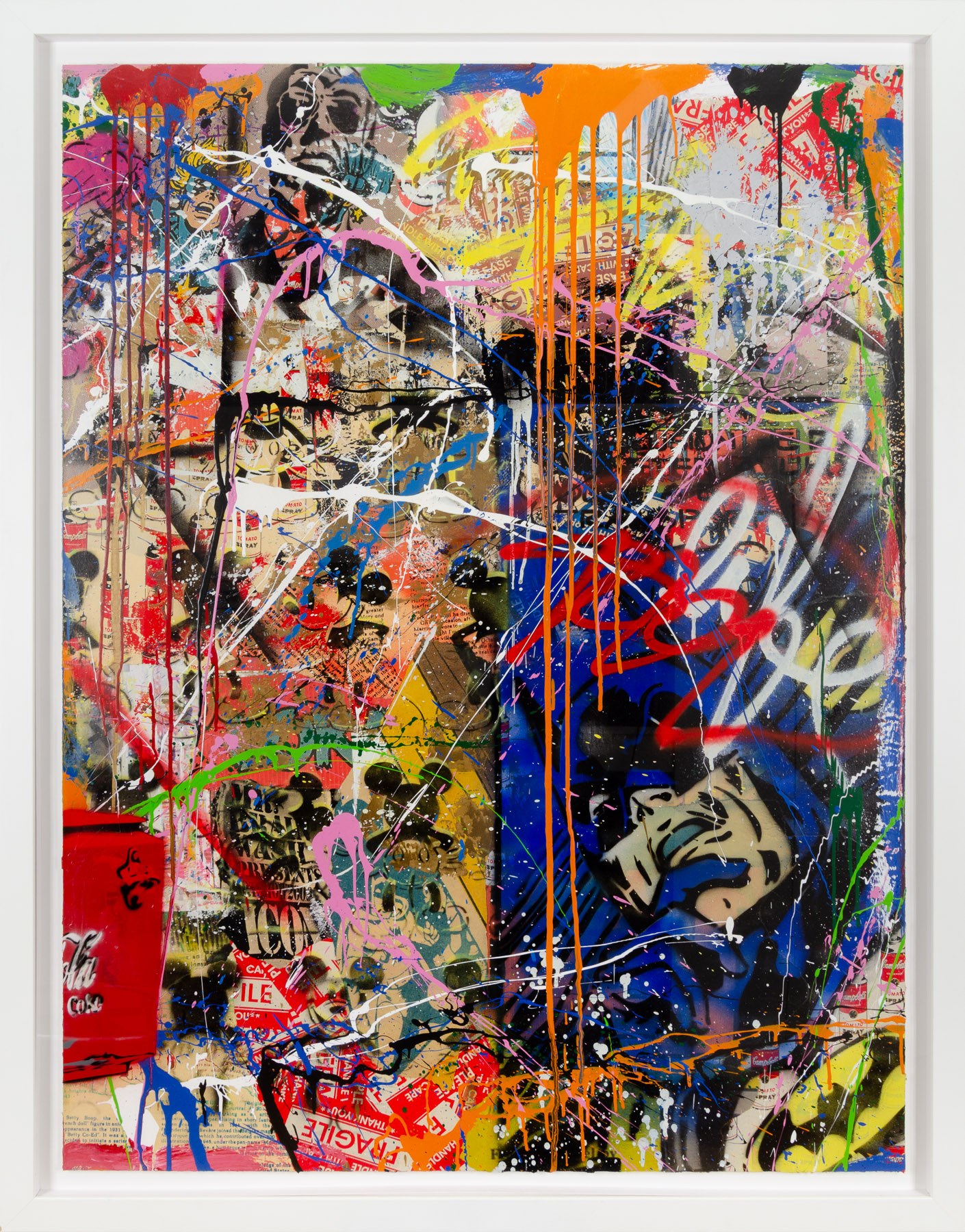 A painting of a monkey sitting on top of a red box.