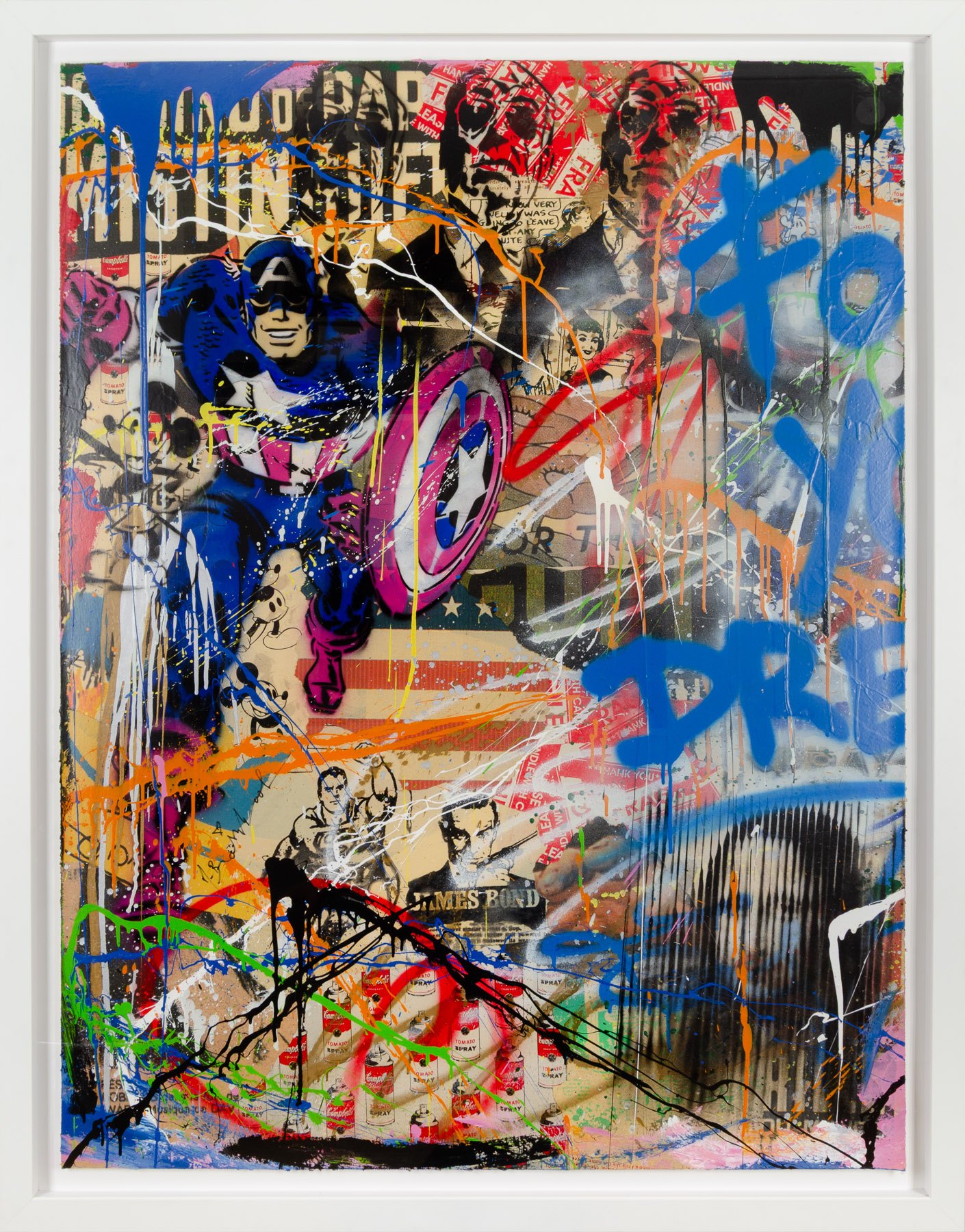 A painting of a monkey sitting on top of a red box.