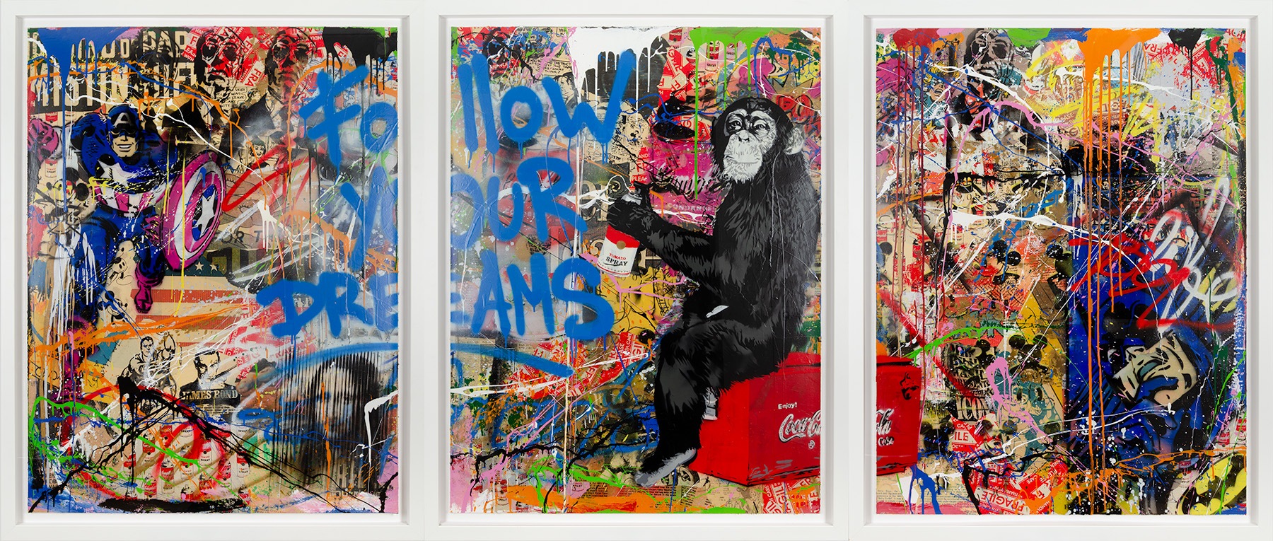 A painting of a monkey sitting on top of a red box.