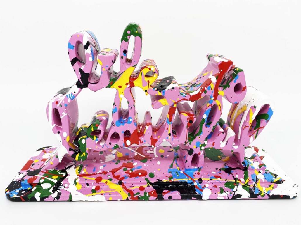 Artwork by Mr. Brainwash, Life Is Beautiful (Dipped Bubblegum Splash), Made of Acrylic Dipped and Splashed Cast Resin Sculpture in Plexiglass Enclosure 