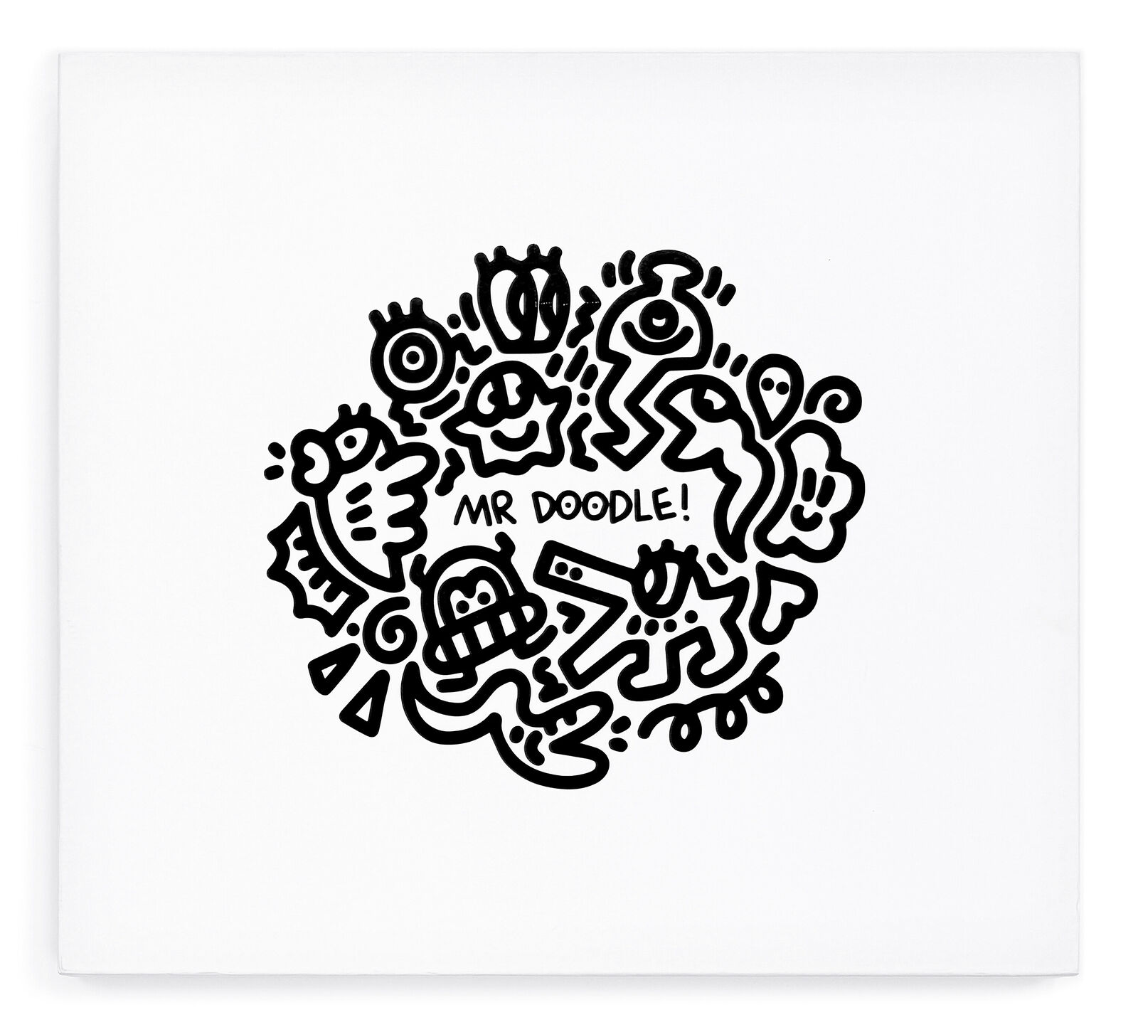 A painting of a man and a woman kissing in front of hearts.