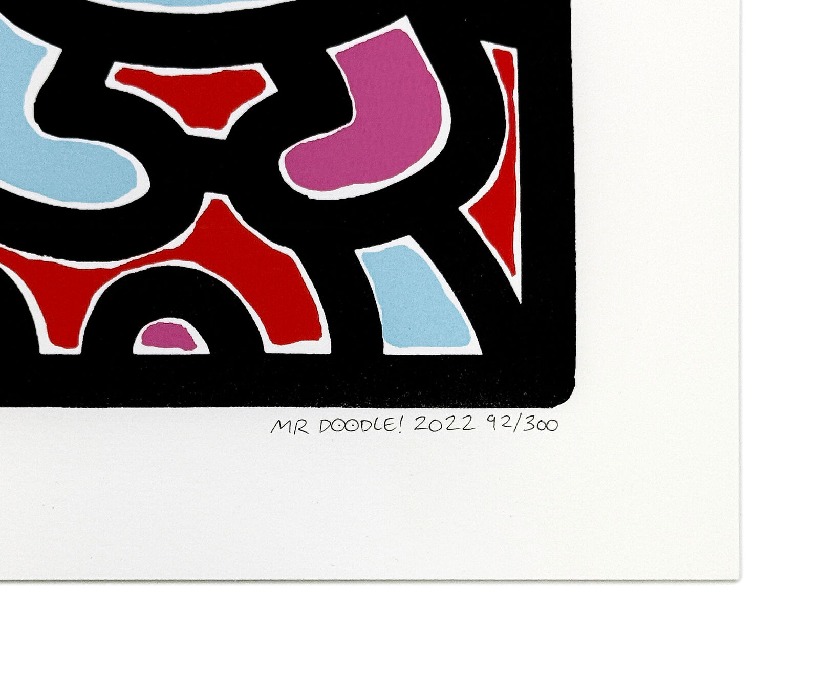 A painting of a man and a woman kissing in front of hearts.