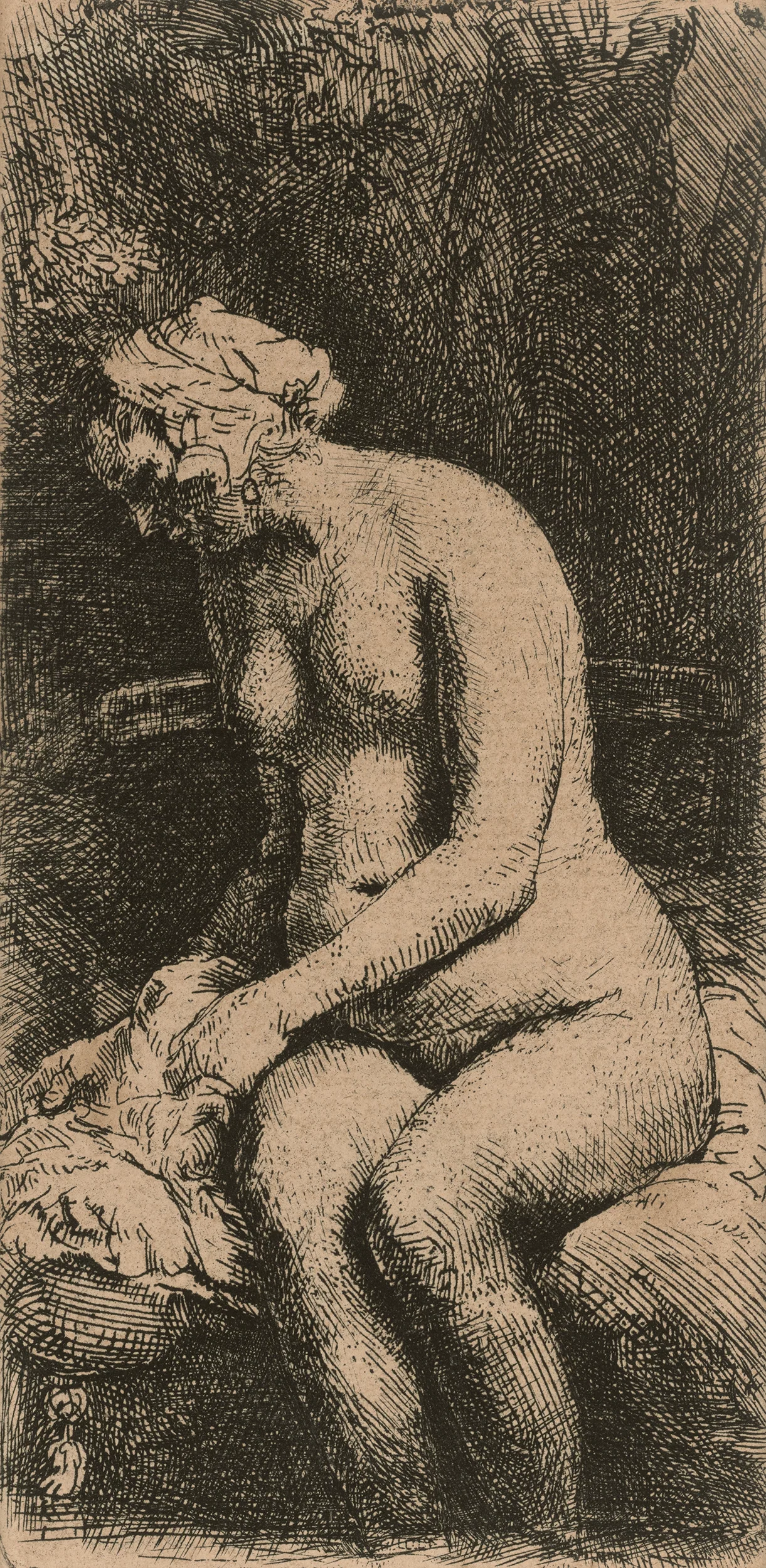 Woman Bathing Her Feet in a Brook 