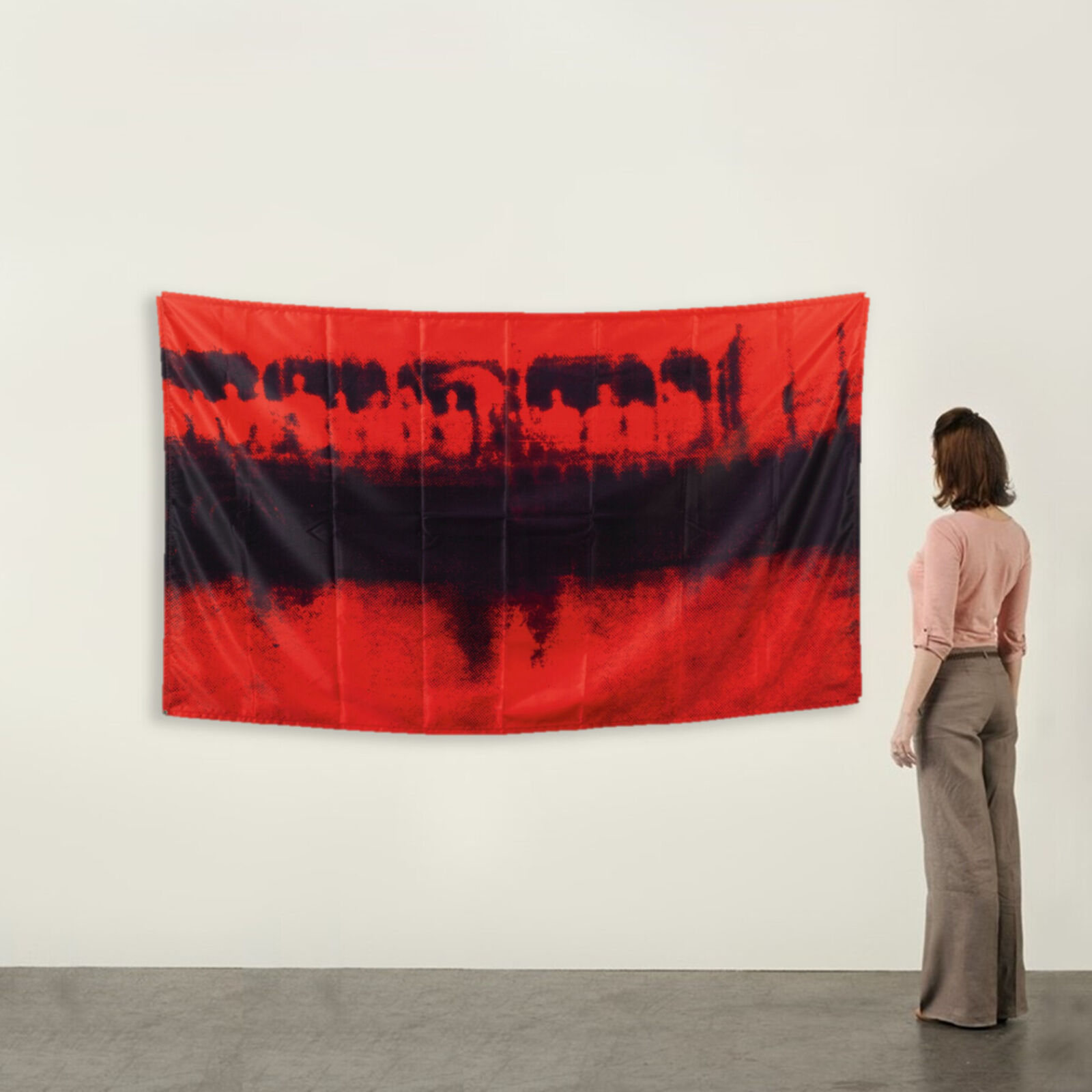 Artwork by Nate Lowman, Human Traffic, South America A.K.A The Last Supper For Art & Language, Made of Screenprint on satin banner 