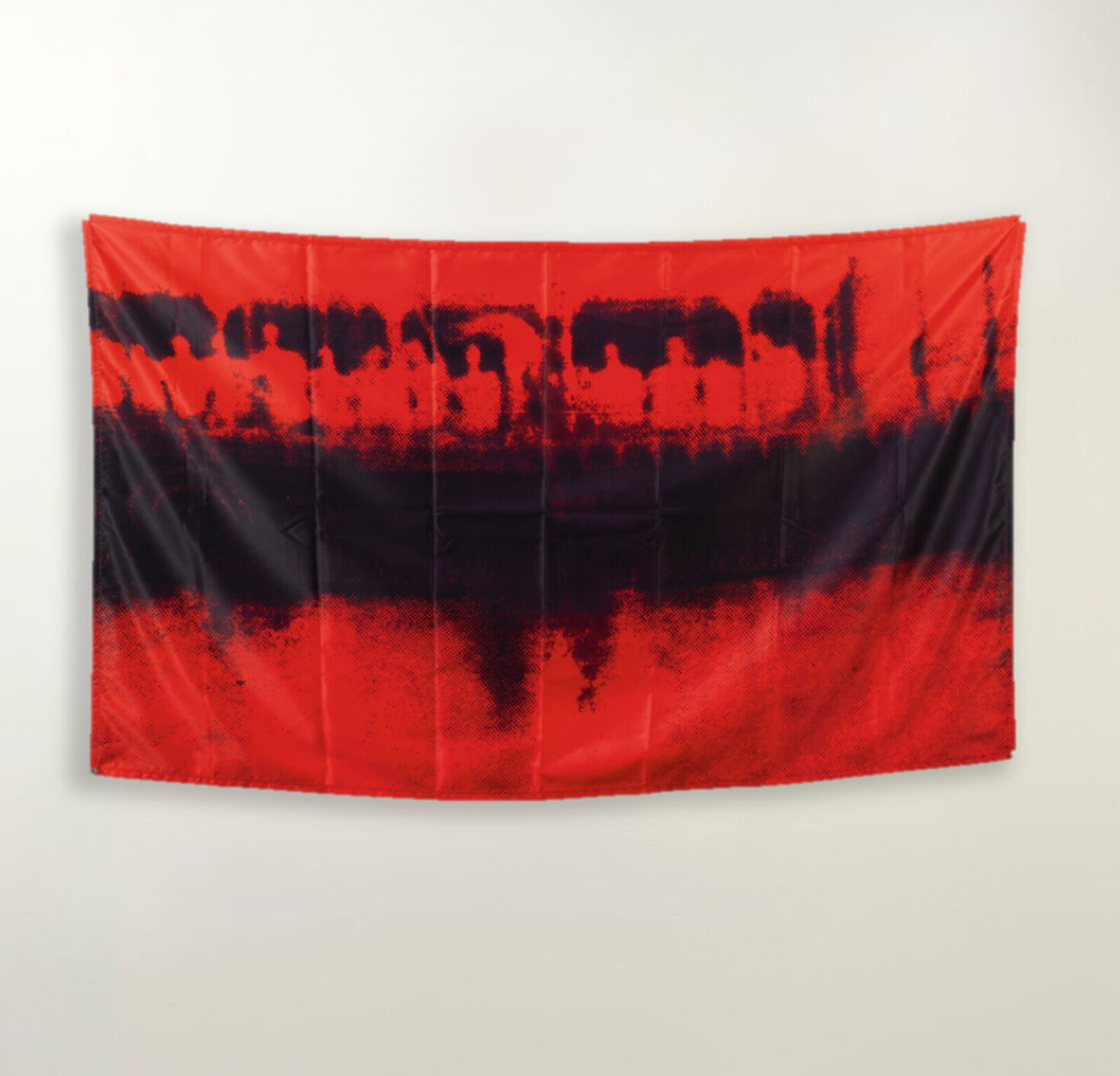 Artwork by Nate Lowman, Human Traffic, South America A.K.A The Last Supper For Art & Language, Made of Screenprint on satin banner 