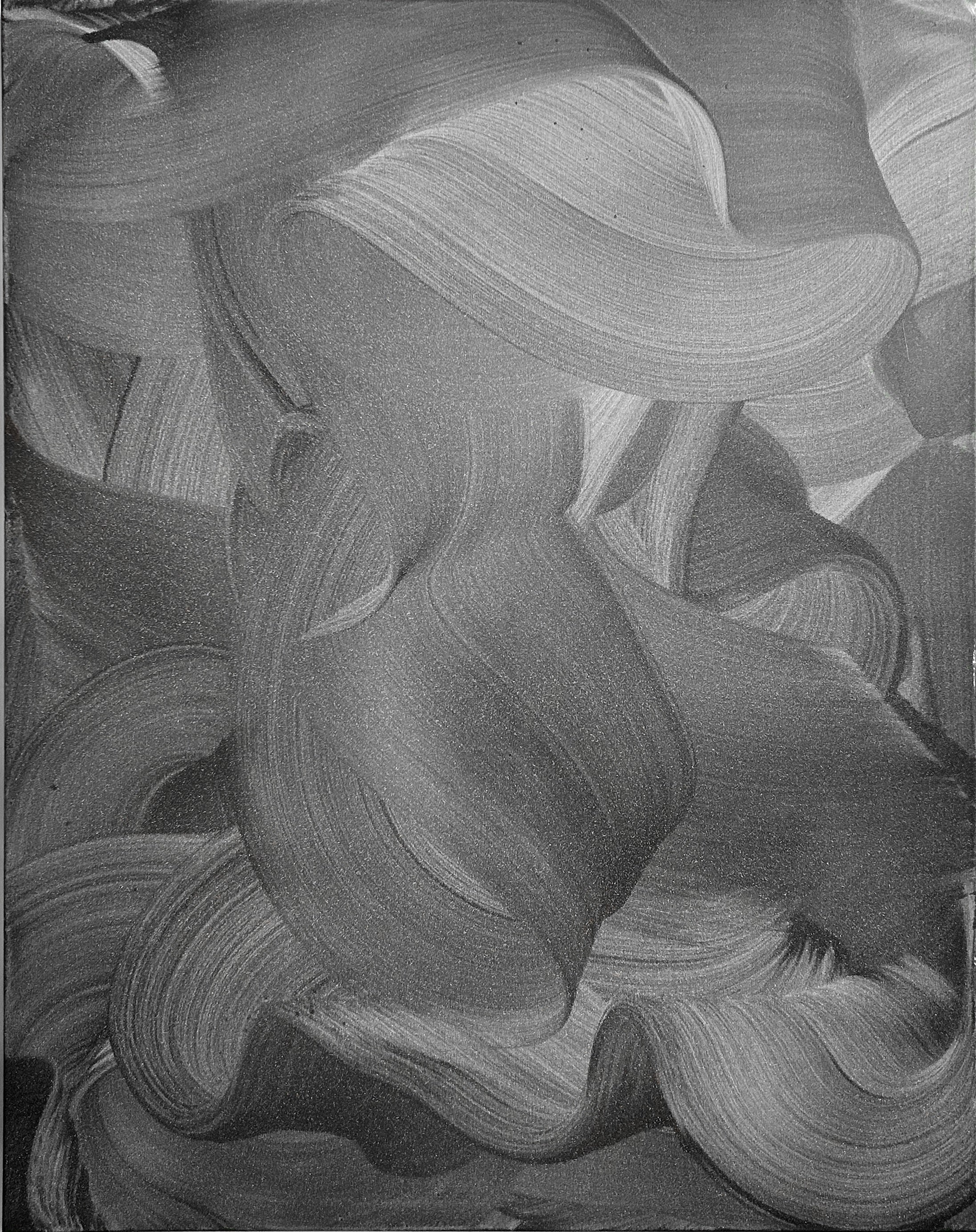 A black and white drawing of a woman's face.