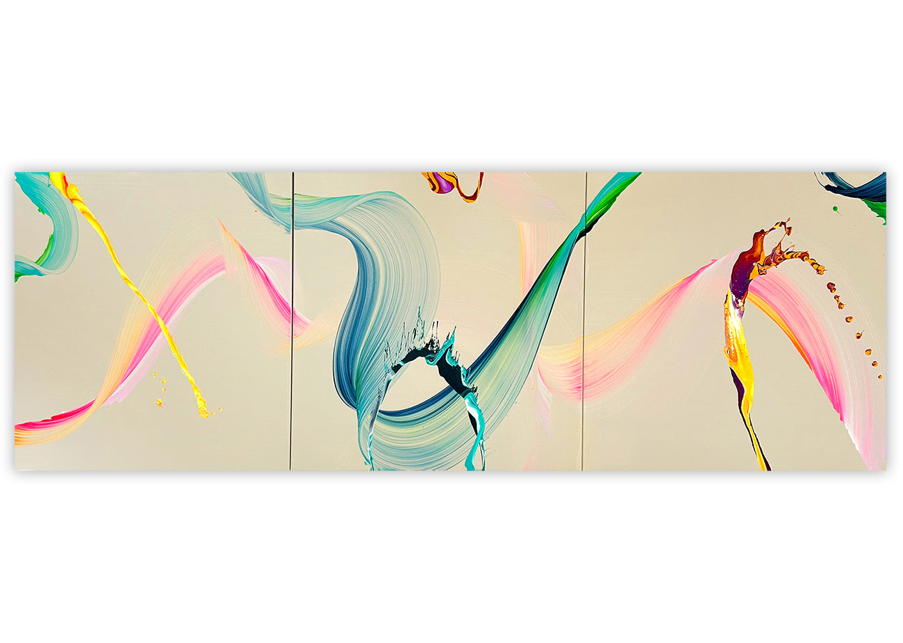 A painting on a white wall with a white background. 