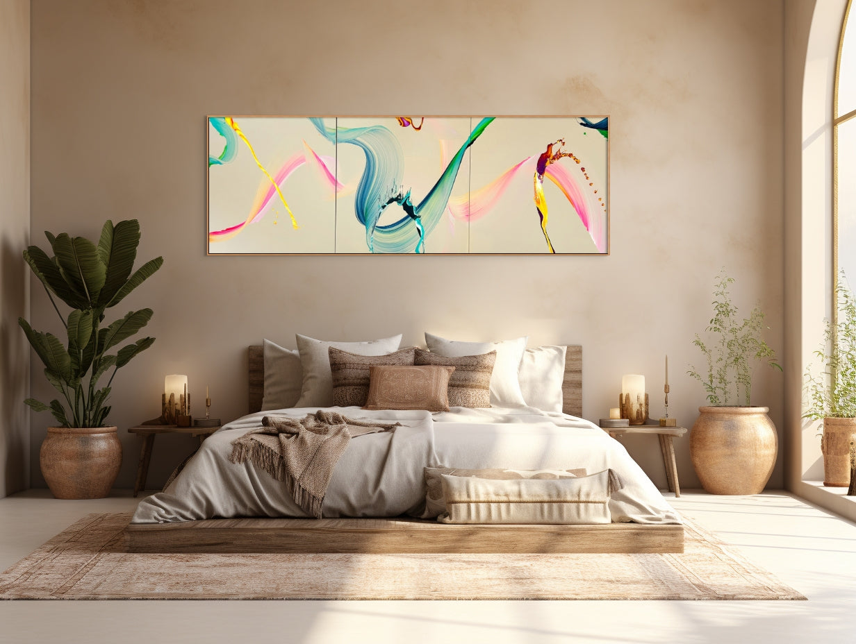 A painting on a white wall with a white background. 