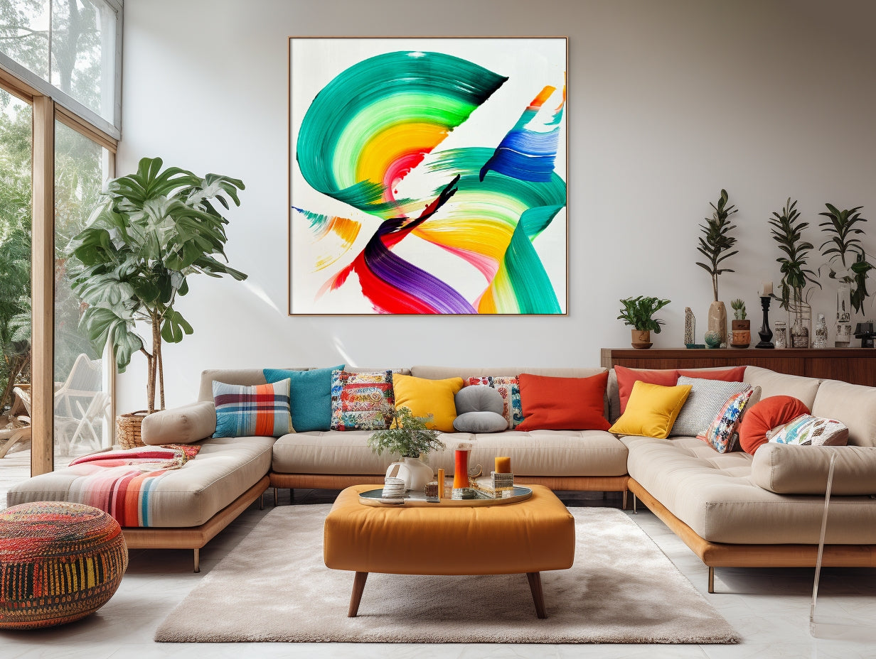 A painting of a colorful abstract painting on a white background.