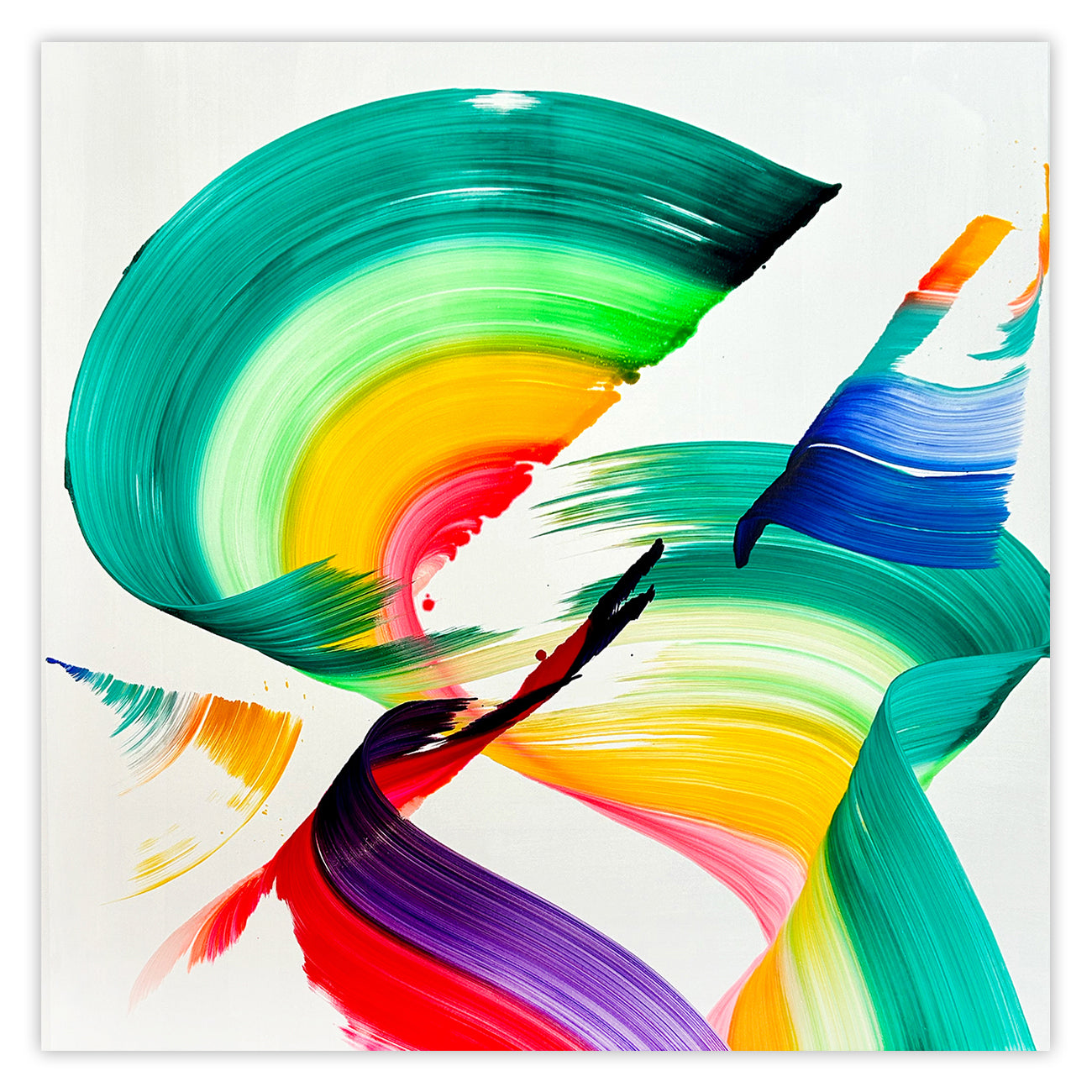A painting of a colorful abstract painting on a white background.