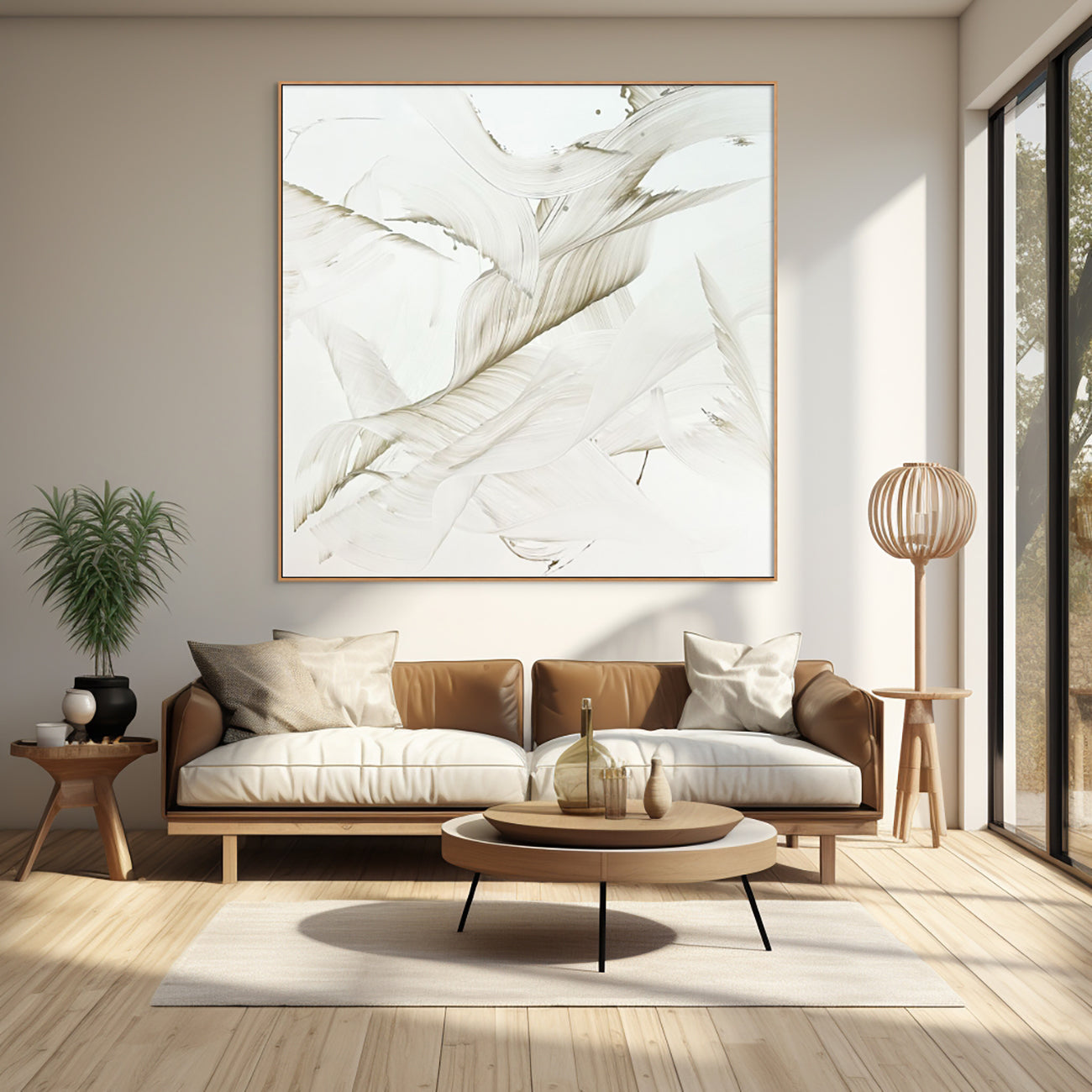 A painting of white feathers on a white background.
