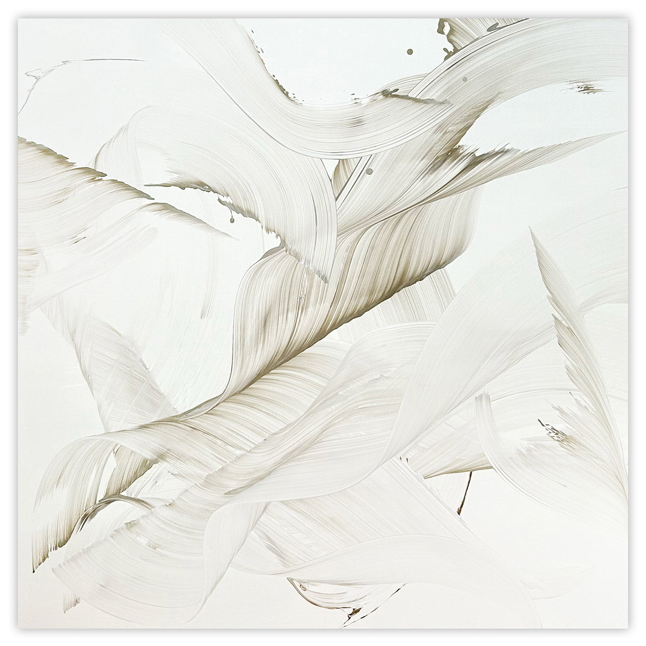 A painting of white feathers on a white background.