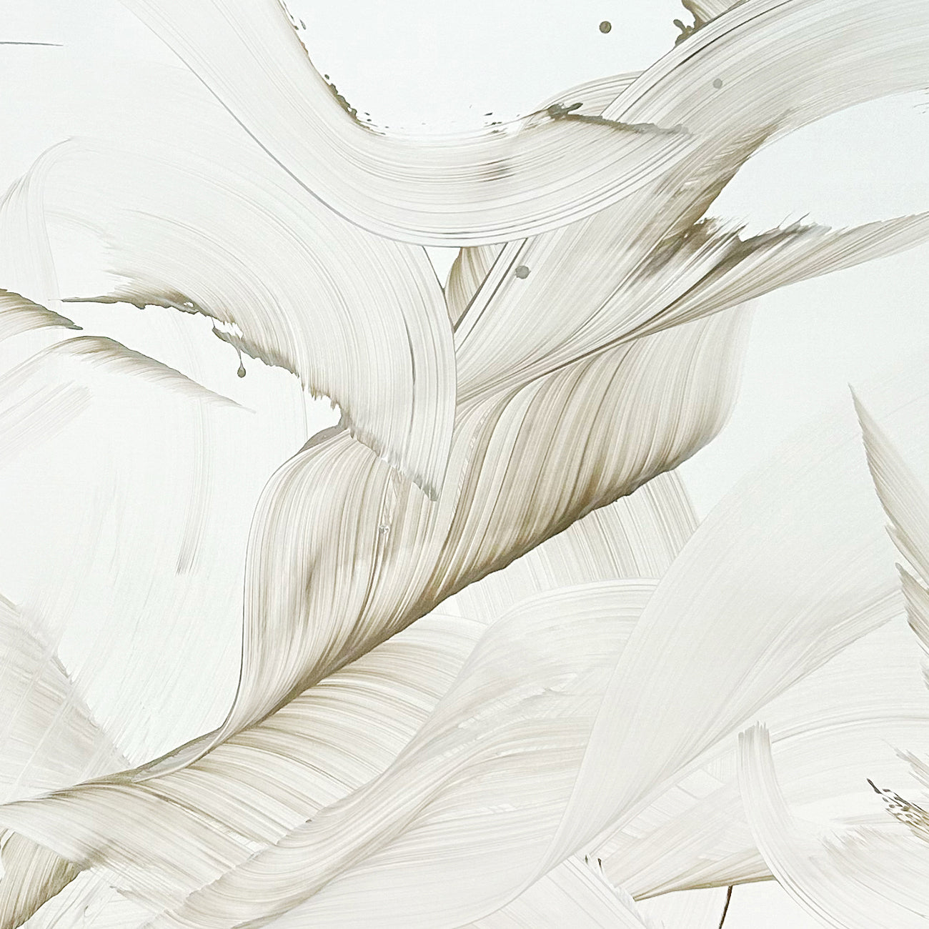 A painting of white feathers on a white background.