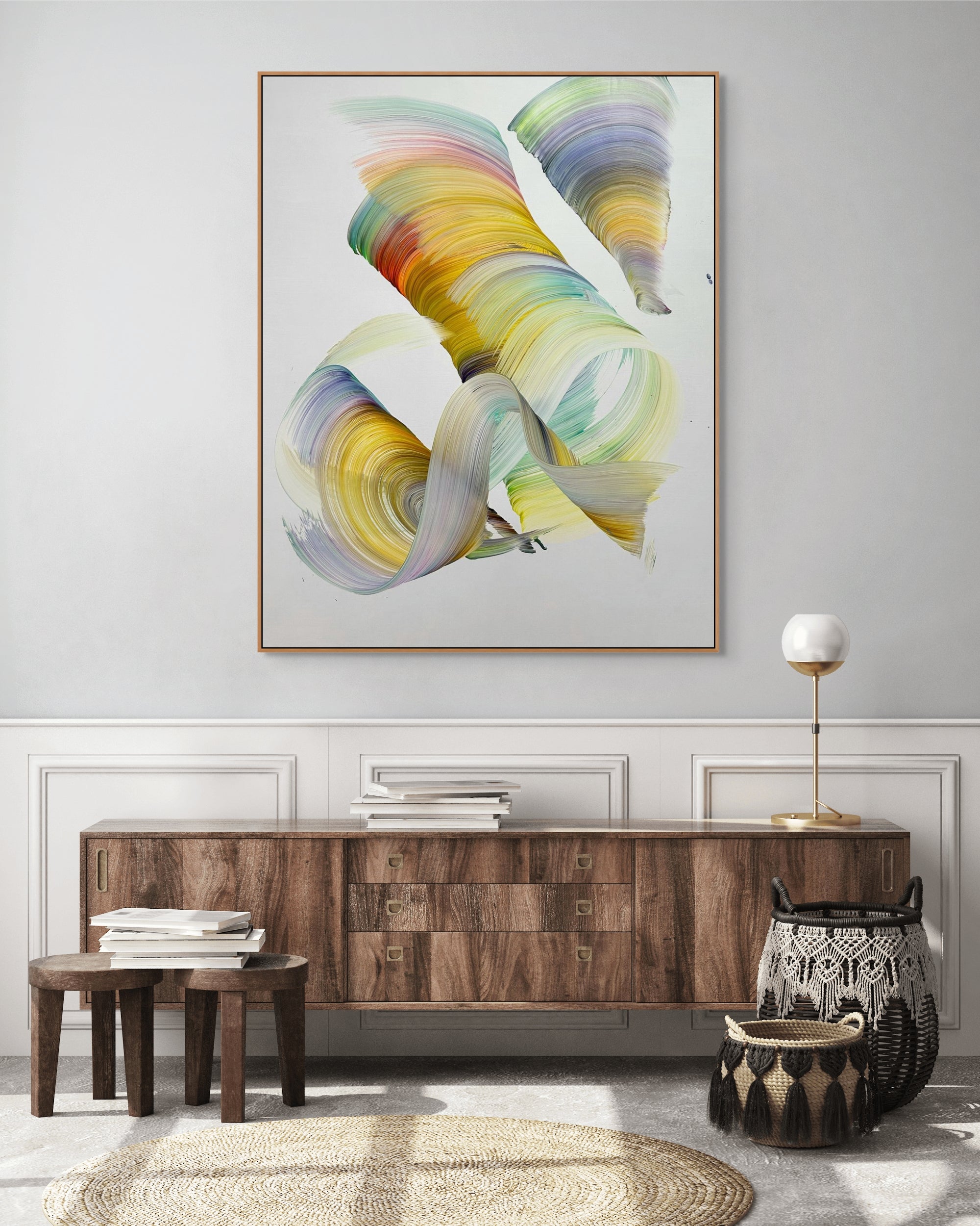 A painting of a colorful abstract painting on a white background.
