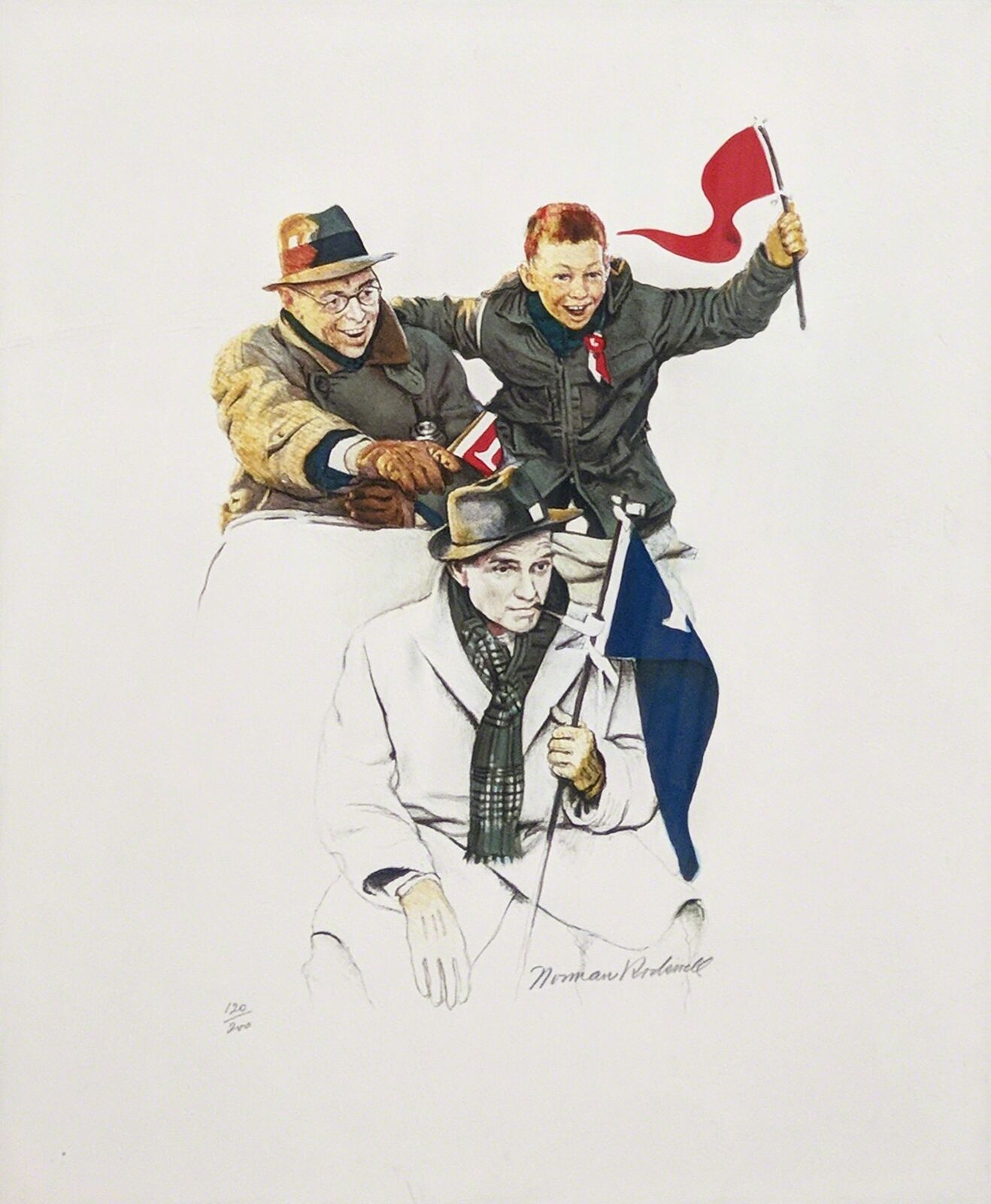 Artwork by Norman Rockwell, CHEERING, Made of Lithograph 