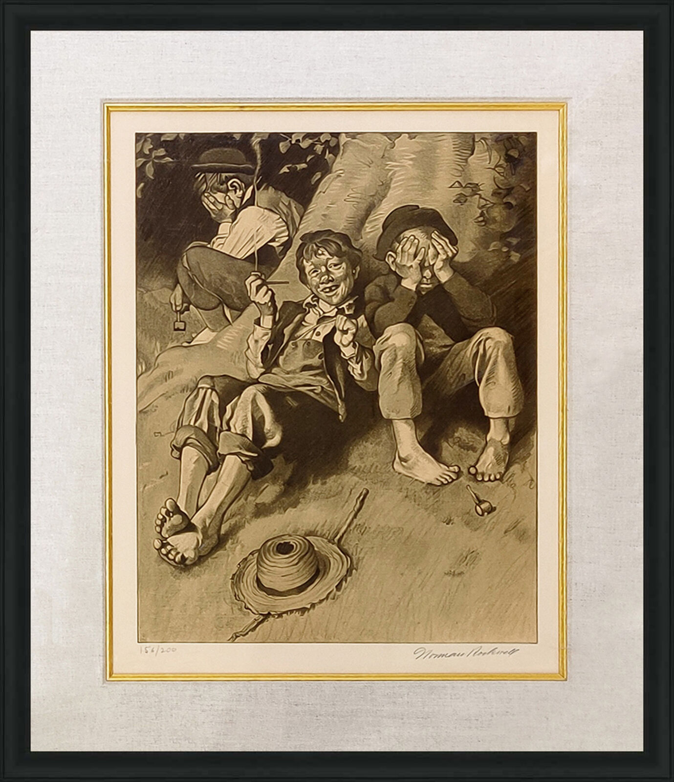 Artwork by Norman Rockwell, SMOKING (SEPIA), Made of Lithograph 