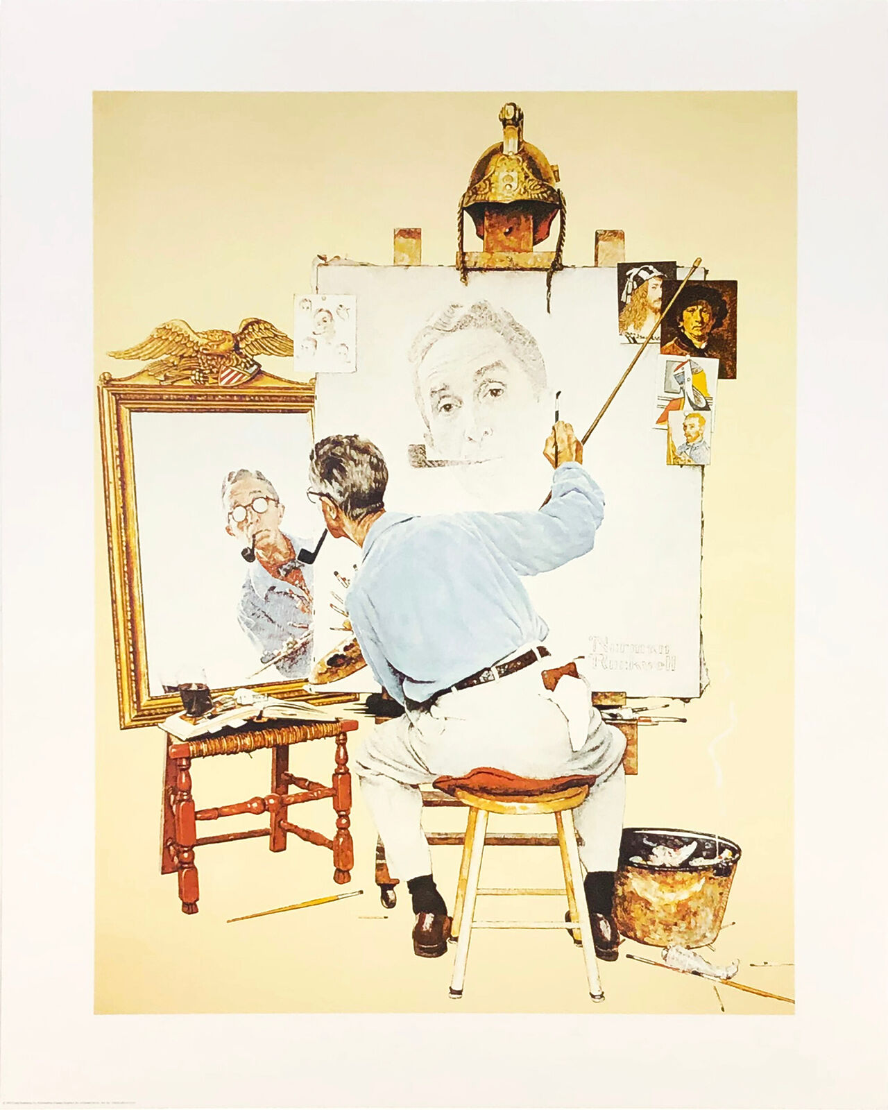 TRIPLE SELF-PORTRAIT by Norman Rockwell, 1972