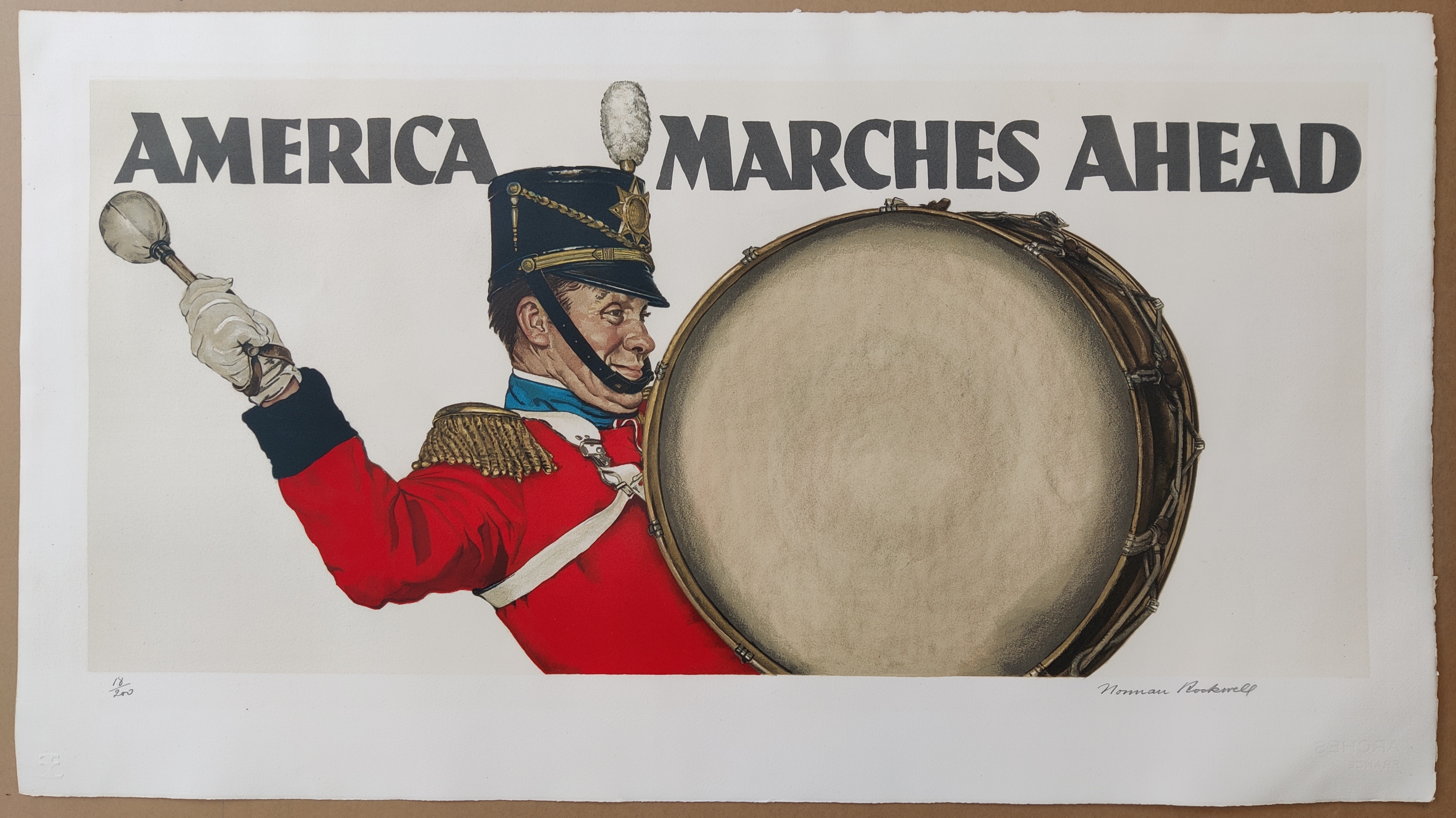 A poster of a marching band member holding a drum.
