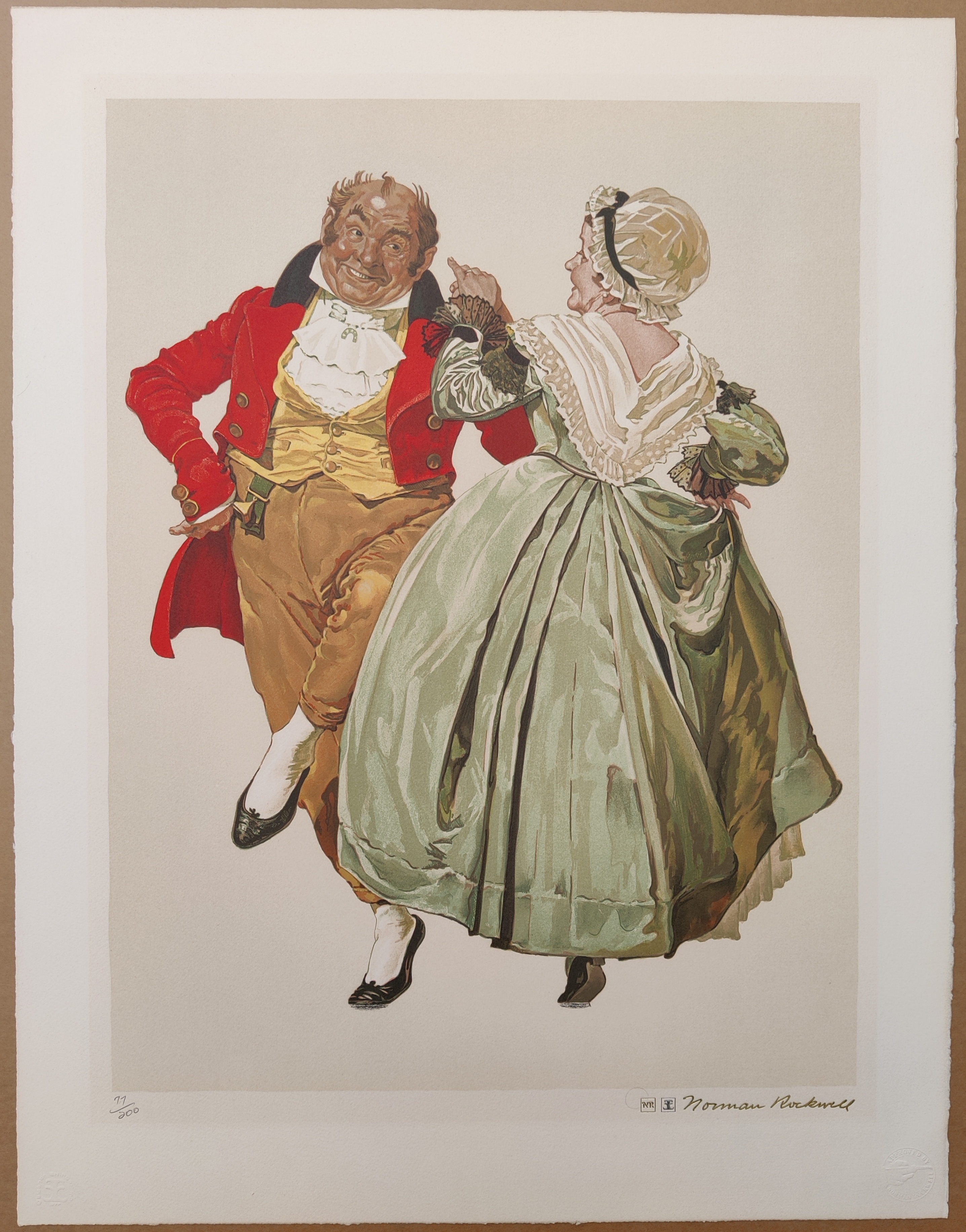 A painting of a man and a woman dancing together.