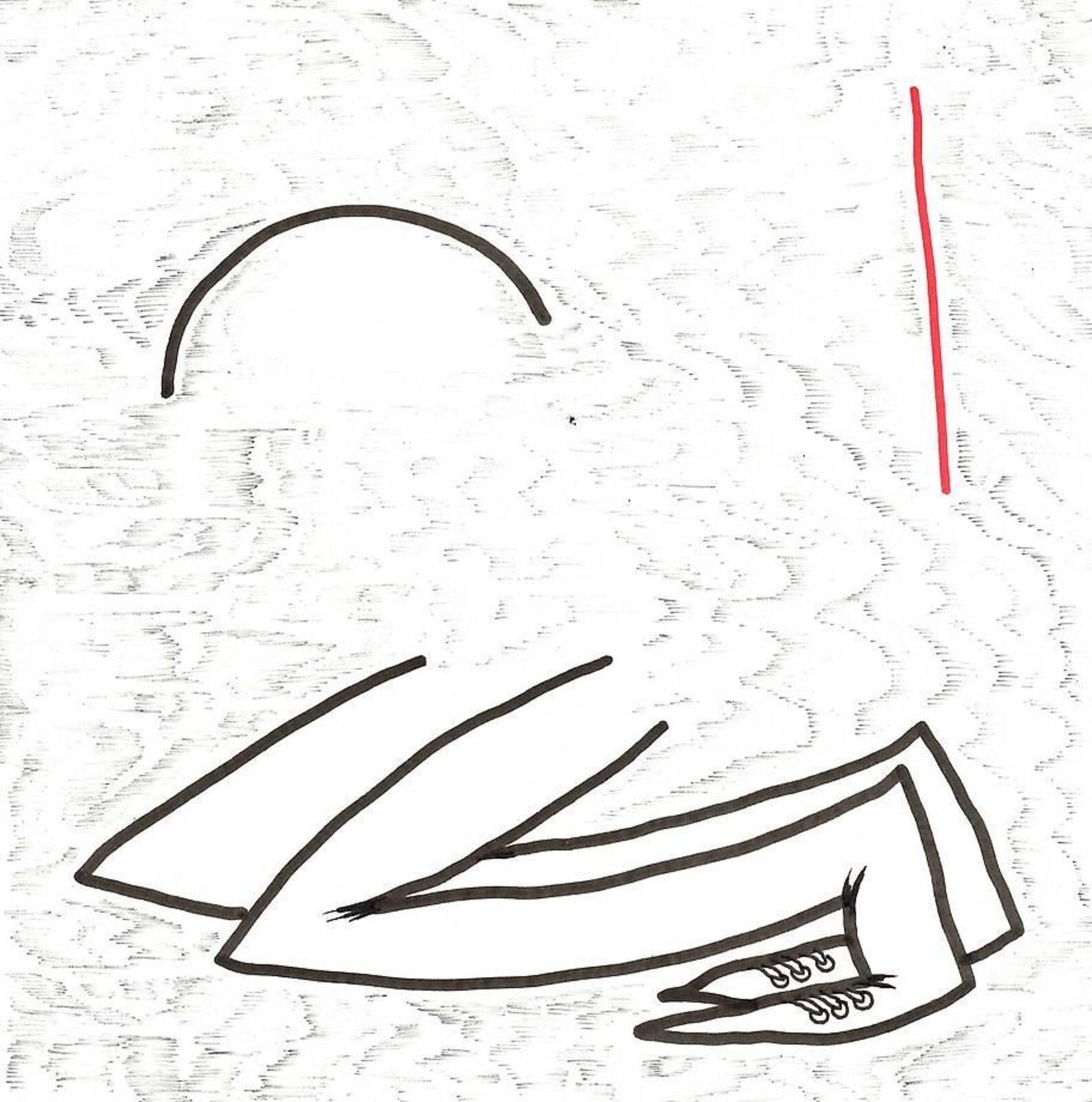 A minimalist line drawing of a shoe and abstract shapes on a textured background.
