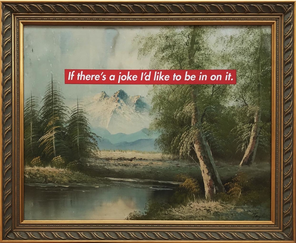 A painting of a landscape with a quote on it.