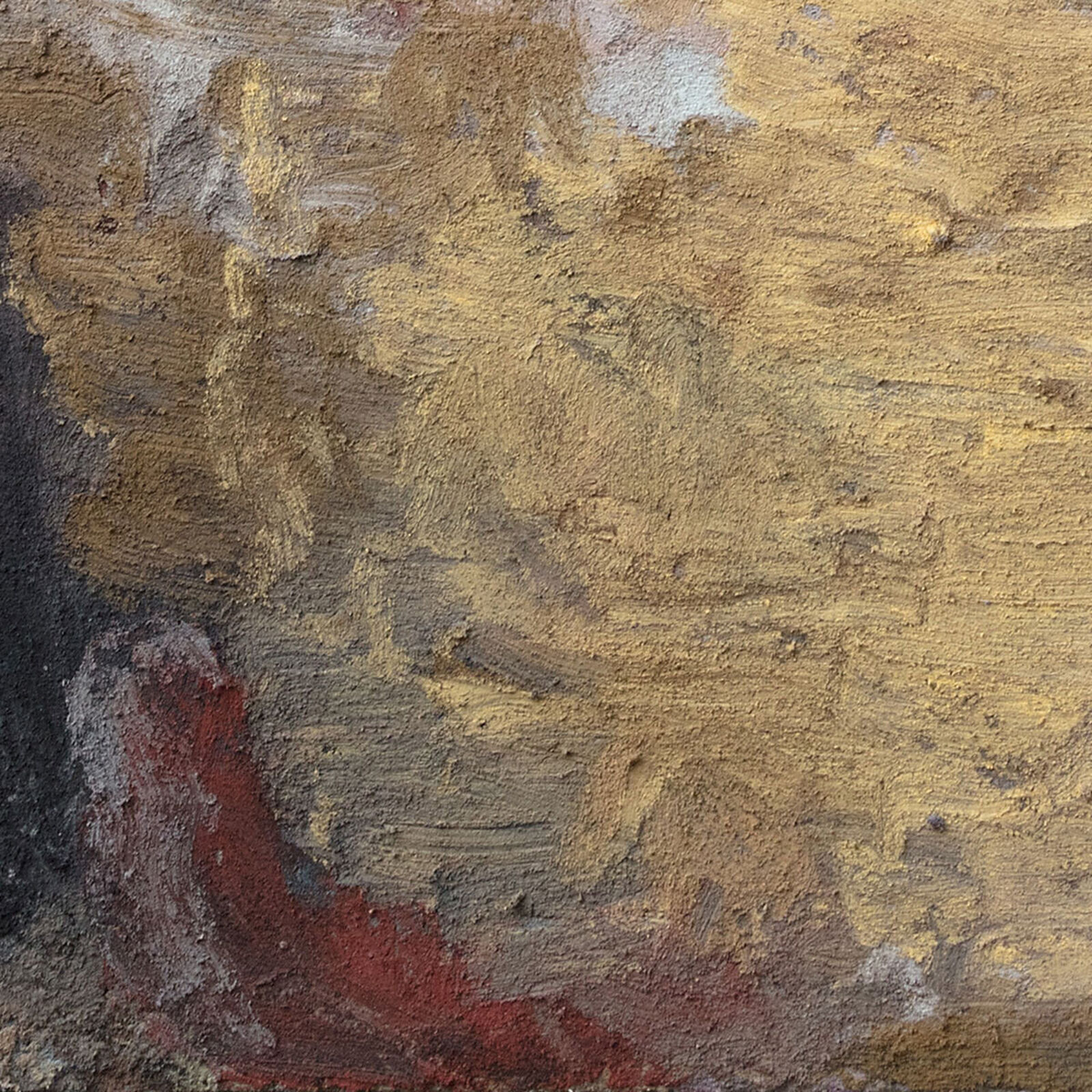 A painting of a landscape with a tree in the foreground.