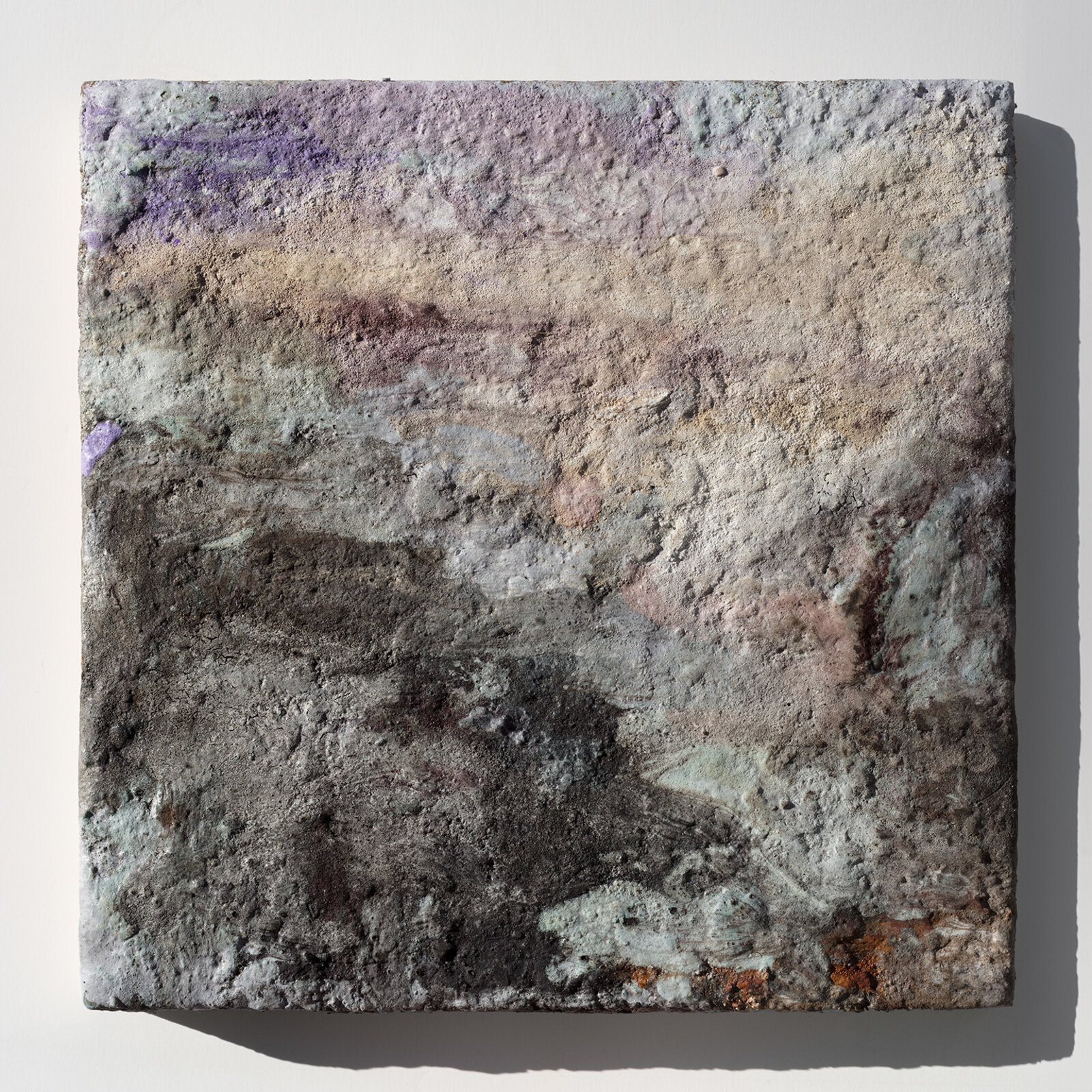 "Terra Bruciata - Alba II" - Small Abstract Purple and Grey Painting by Orazio De Gennaro, 2017