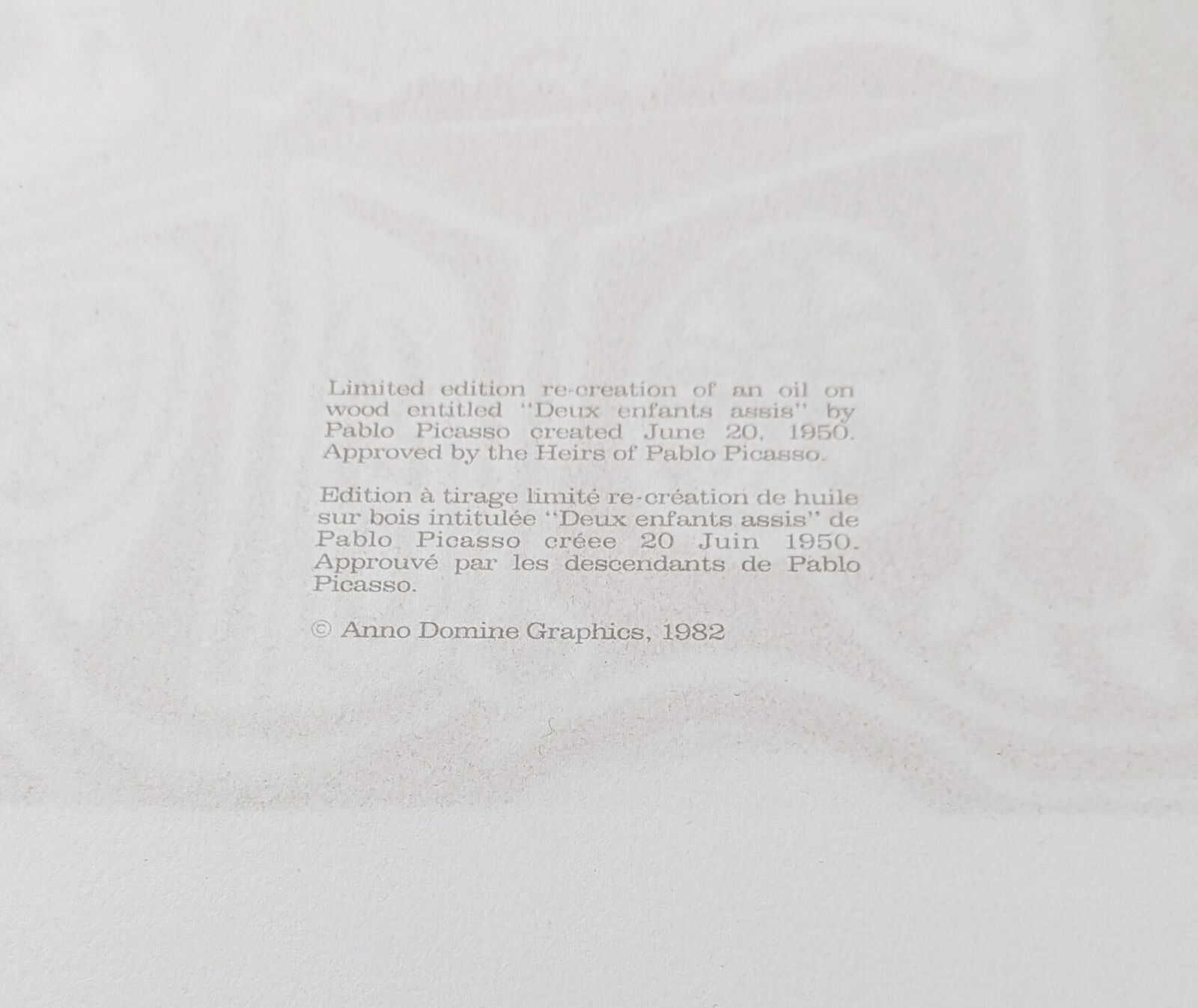 Artwork by Pablo Picasso, CLAUDE ET PALOMA, Made of Lithograph On Arches Paper 