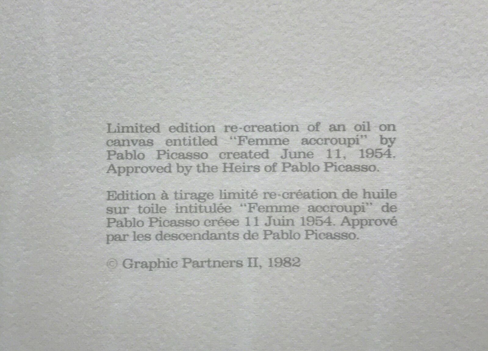 Artwork by Pablo Picasso, FEMME ACCROUPI, Made of Lithograph On Arches Paper 