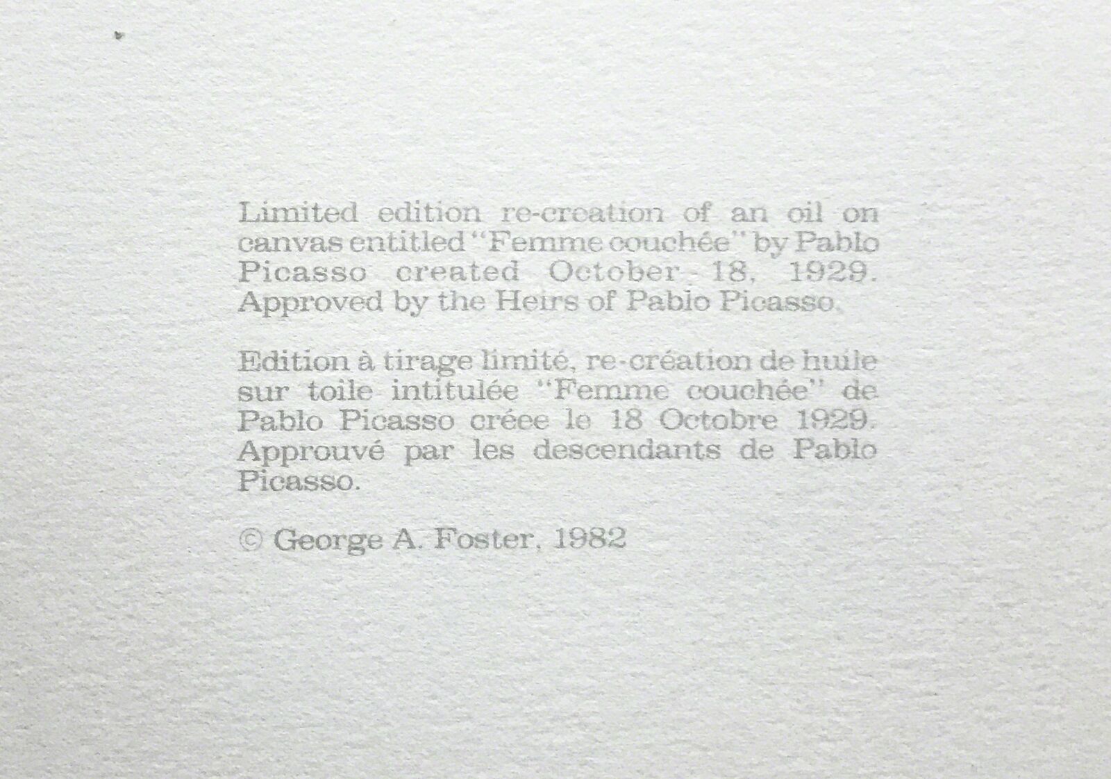 Artwork by Pablo Picasso, FEMME COUCHEE, Made of Lithograph On Arches Paper 