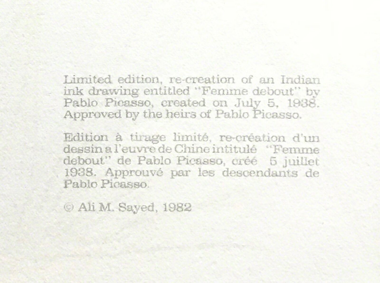 Artwork by Pablo Picasso, FEMME DEBOUT, Made of Lithograph On Arches Paper 