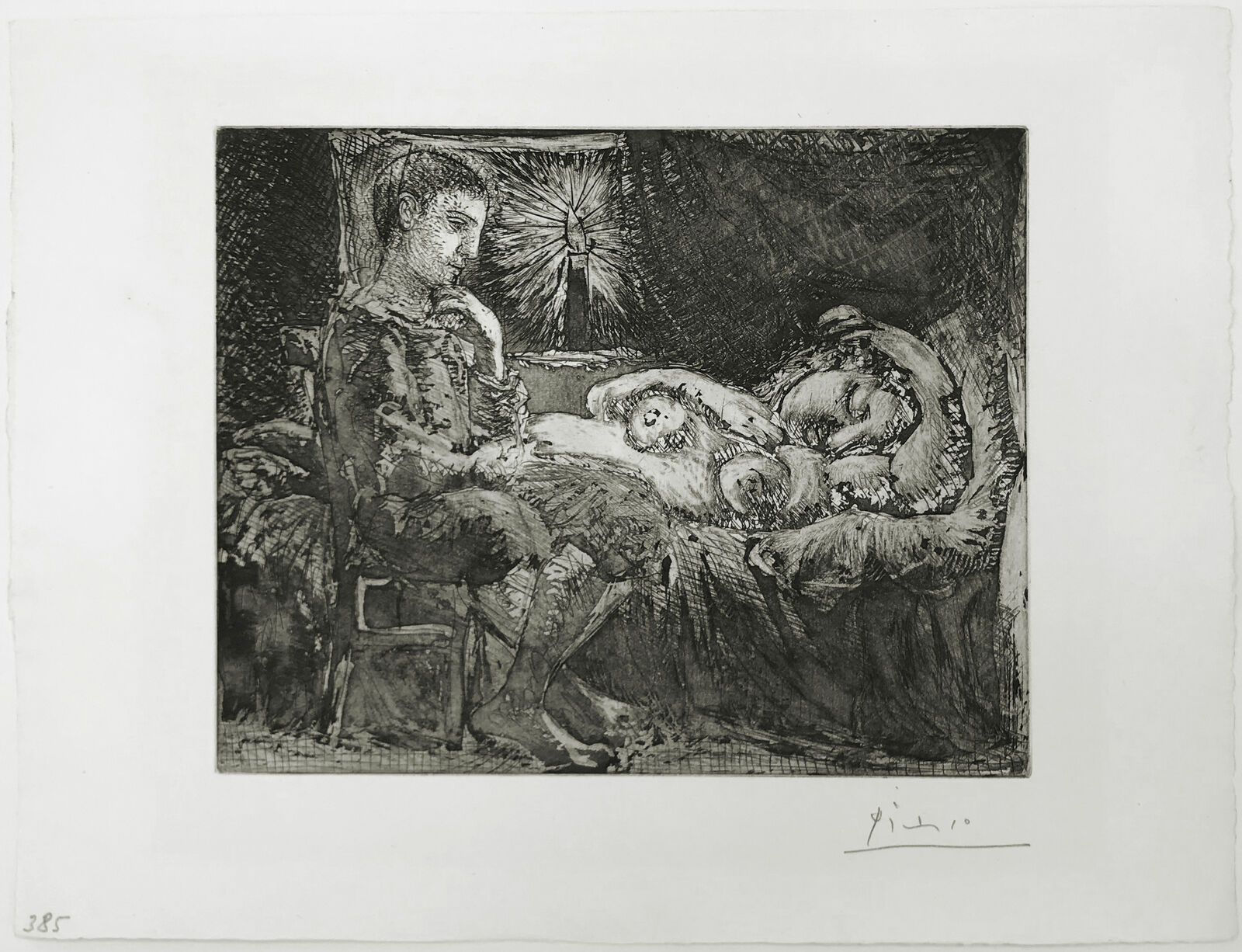 Artwork by Pablo Picasso, GARCON ET DORMEUSE A LA CHANDELLE (BLOCH 226), Made of Etching, Engraving And Aquatint 