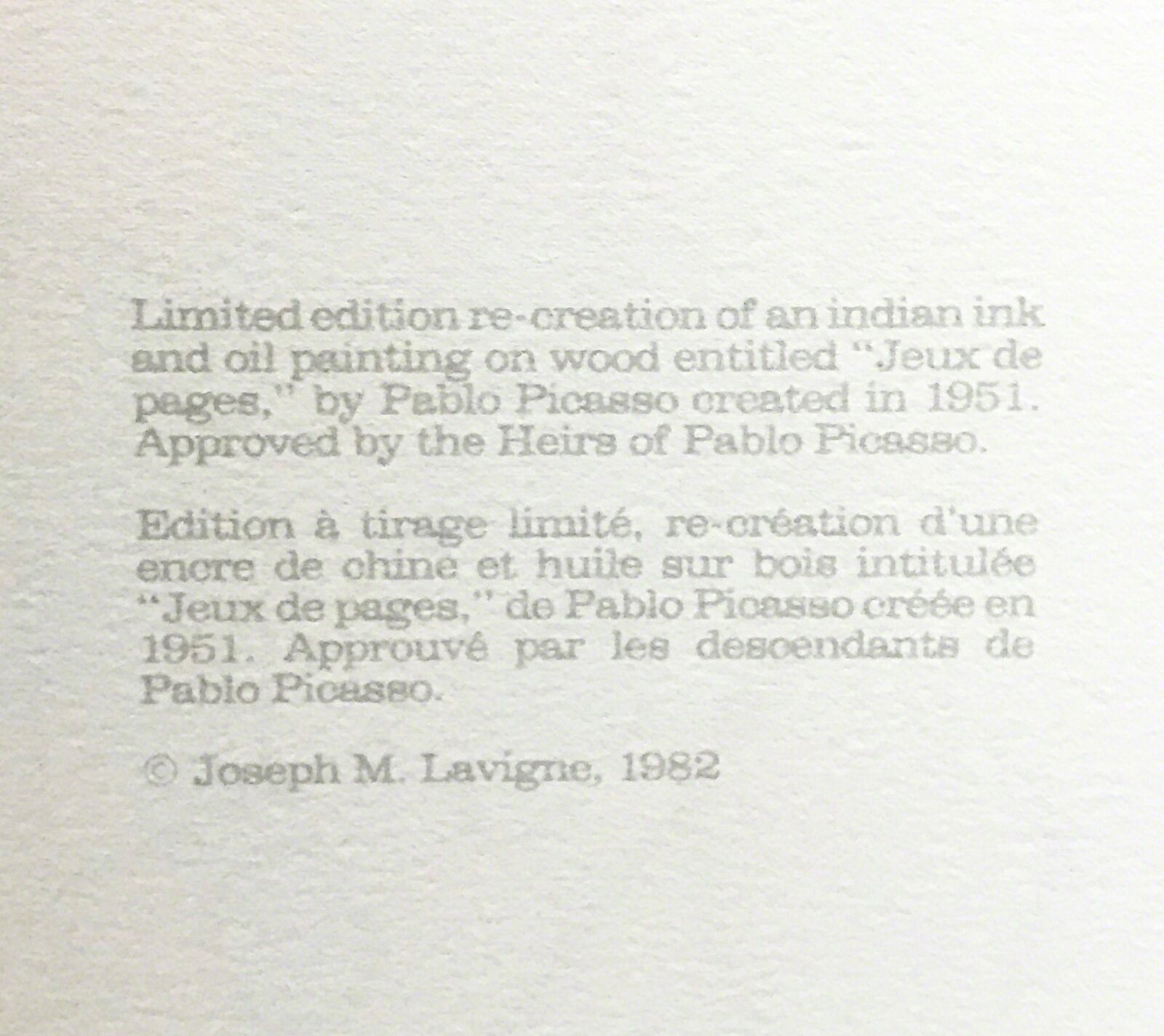 Artwork by Pablo Picasso, JEUX DE PAGES, Made of Lithograph On Paper 