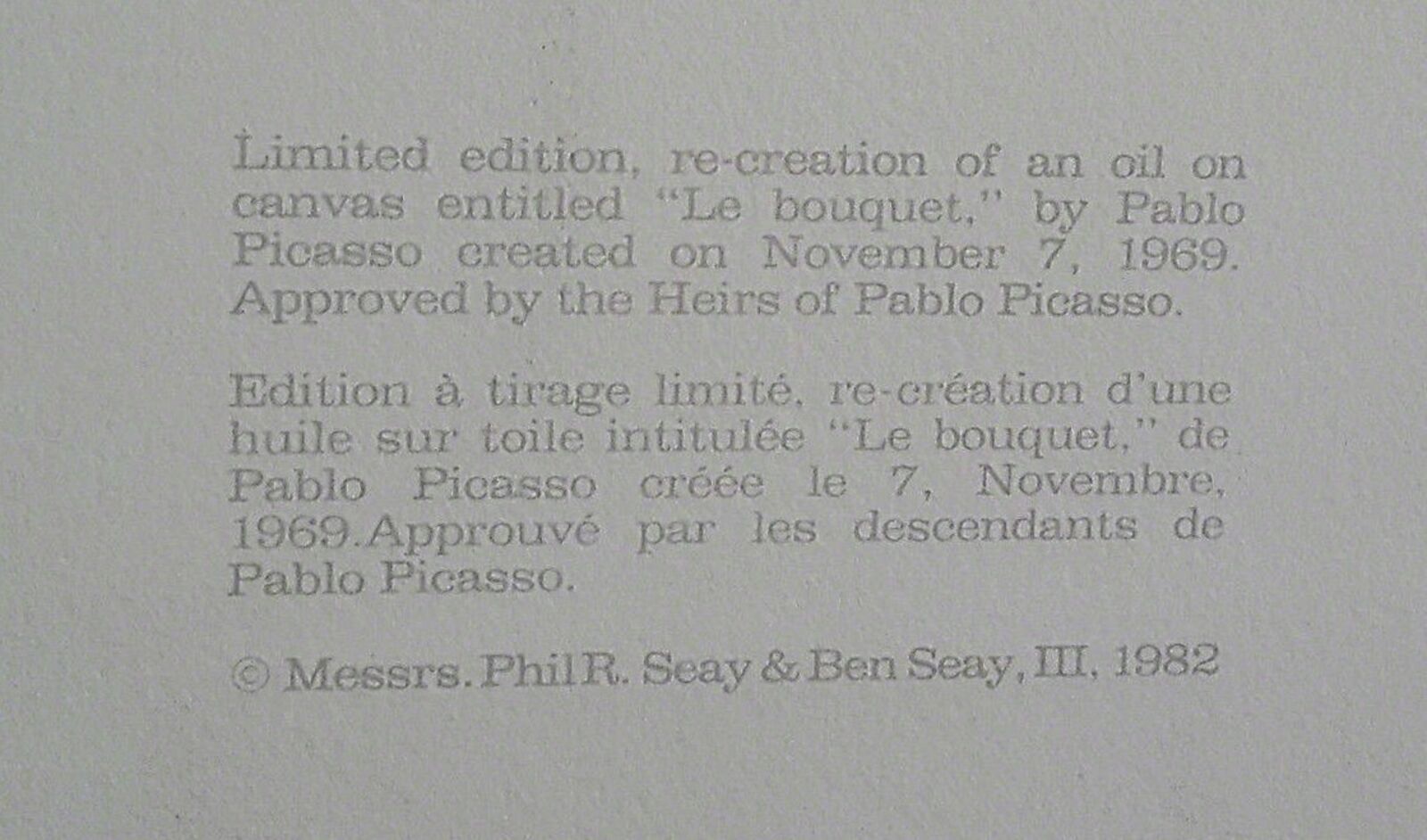 Artwork by Pablo Picasso, LE BOUQUET, Made of Lithograph On Arches Paper 