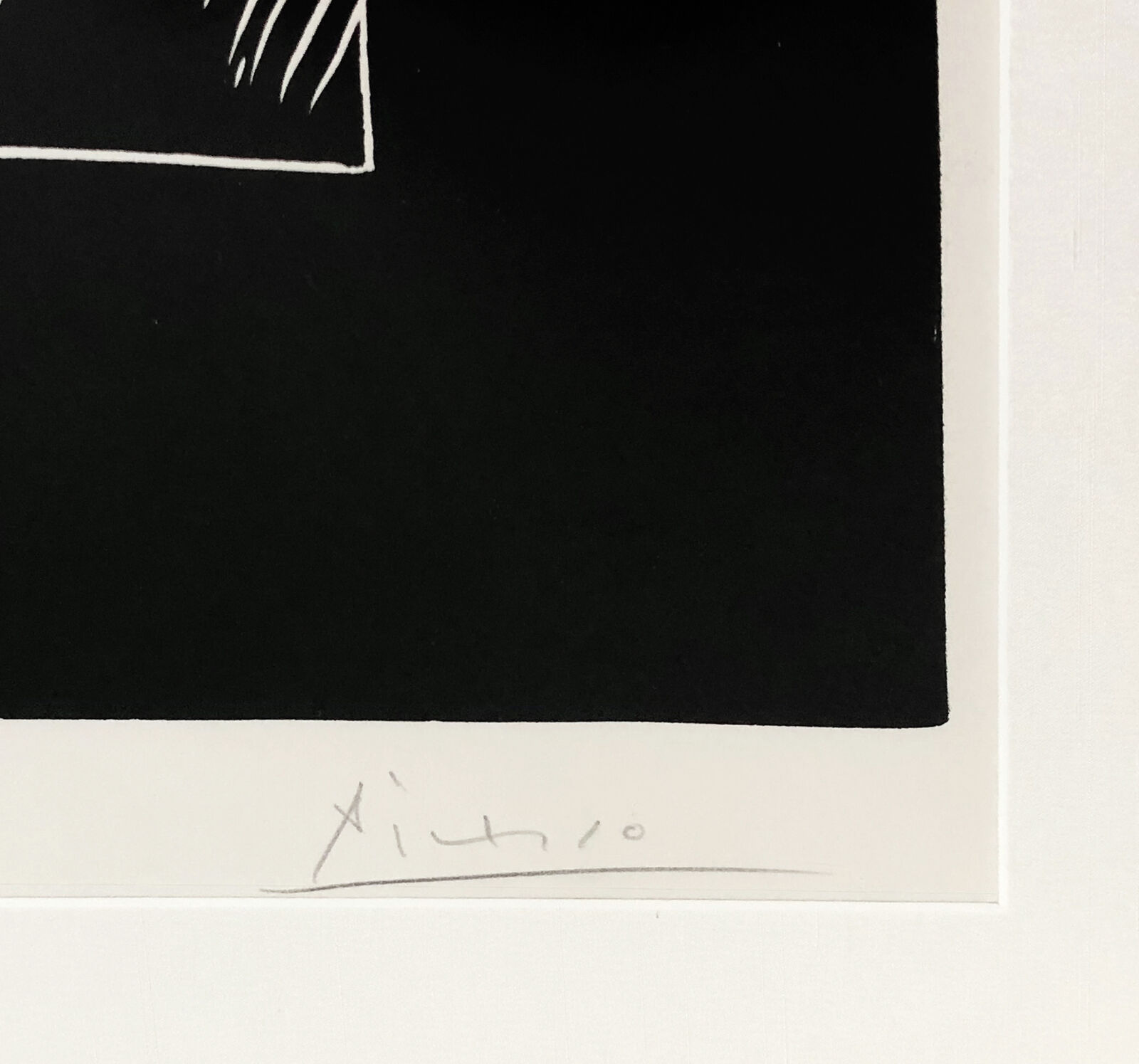 A black and white drawing of a man with a hat on his head.