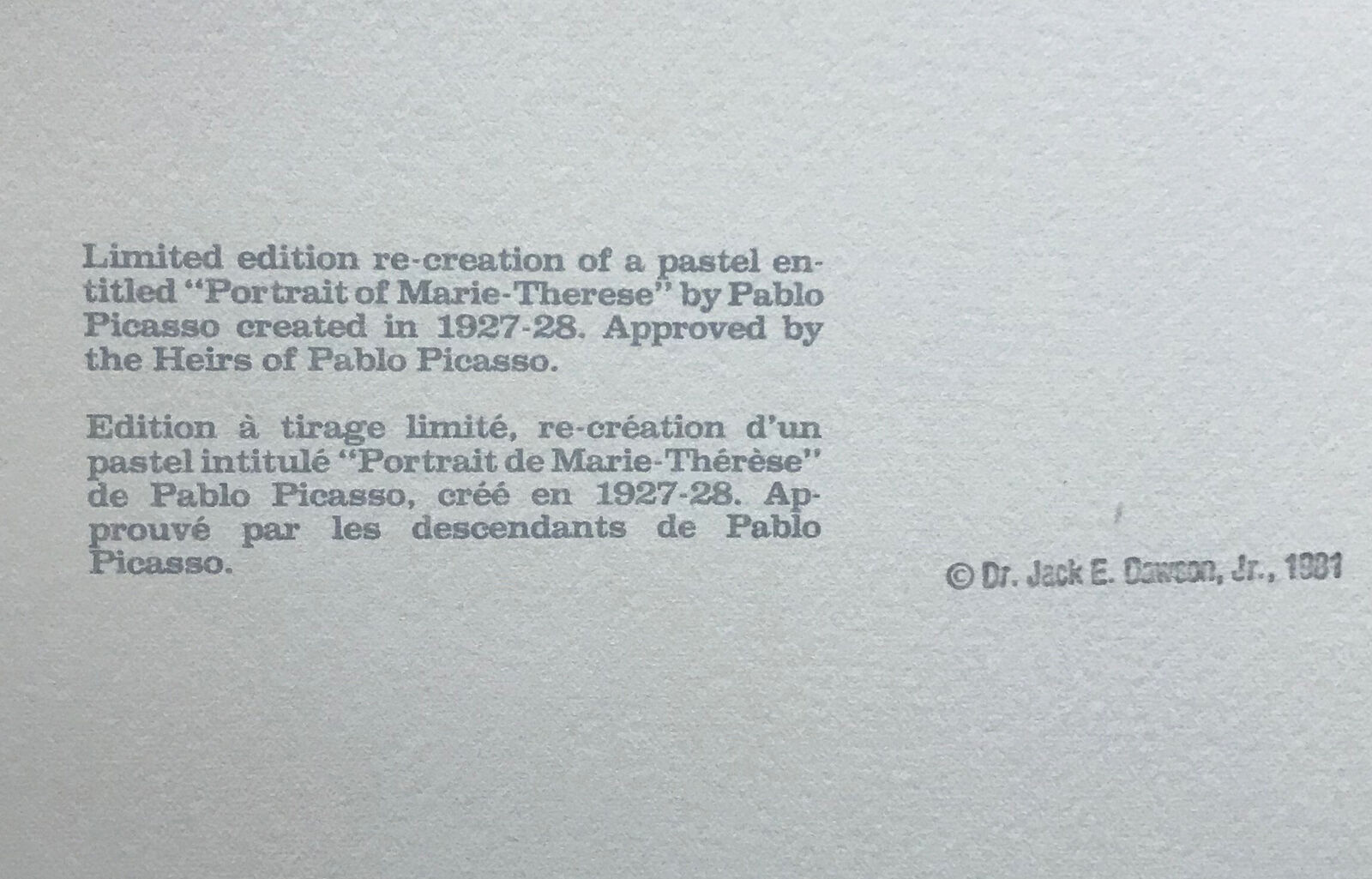 Artwork by Pablo Picasso, PORTRAIT OF MARIE-THERESE WALTER, Made of Lithograph On Arches Paper 