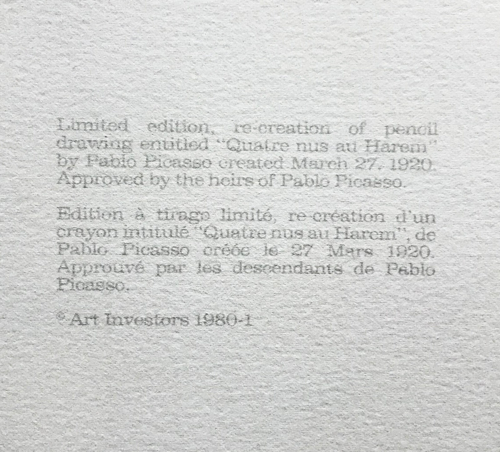 Artwork by Pablo Picasso, QUATRE NUS AU HAREM, Made of Lithograph On Arches Paper 