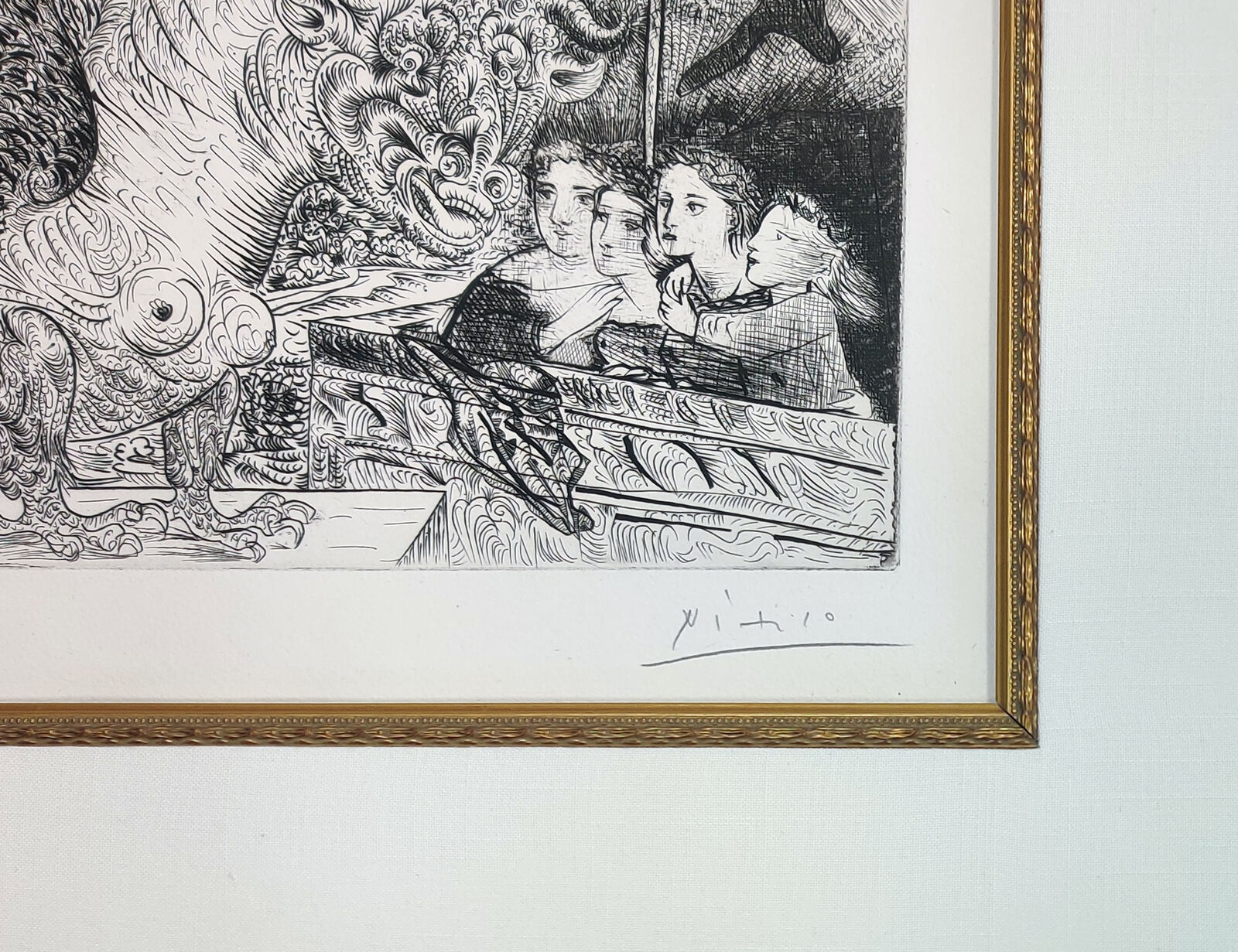 Artwork by Pablo Picasso, TAUREAU AILE CONTEMPLE PAR QUATRE ENFANTS (BLOCH 229), Made of Etching 