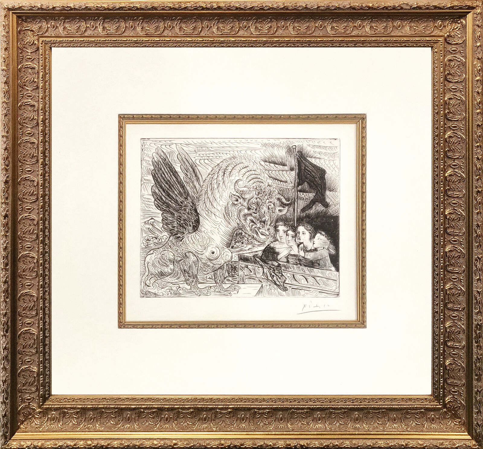 Artwork by Pablo Picasso, TAUREAU AILE CONTEMPLE PAR QUATRE ENFANTS (BLOCH 229), Made of Etching 